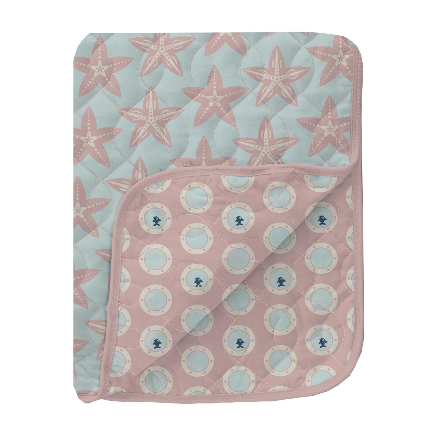 Print Quilted Stroller Blanket in Fresh Air Fancy Starfish/Baby Rose Porthole