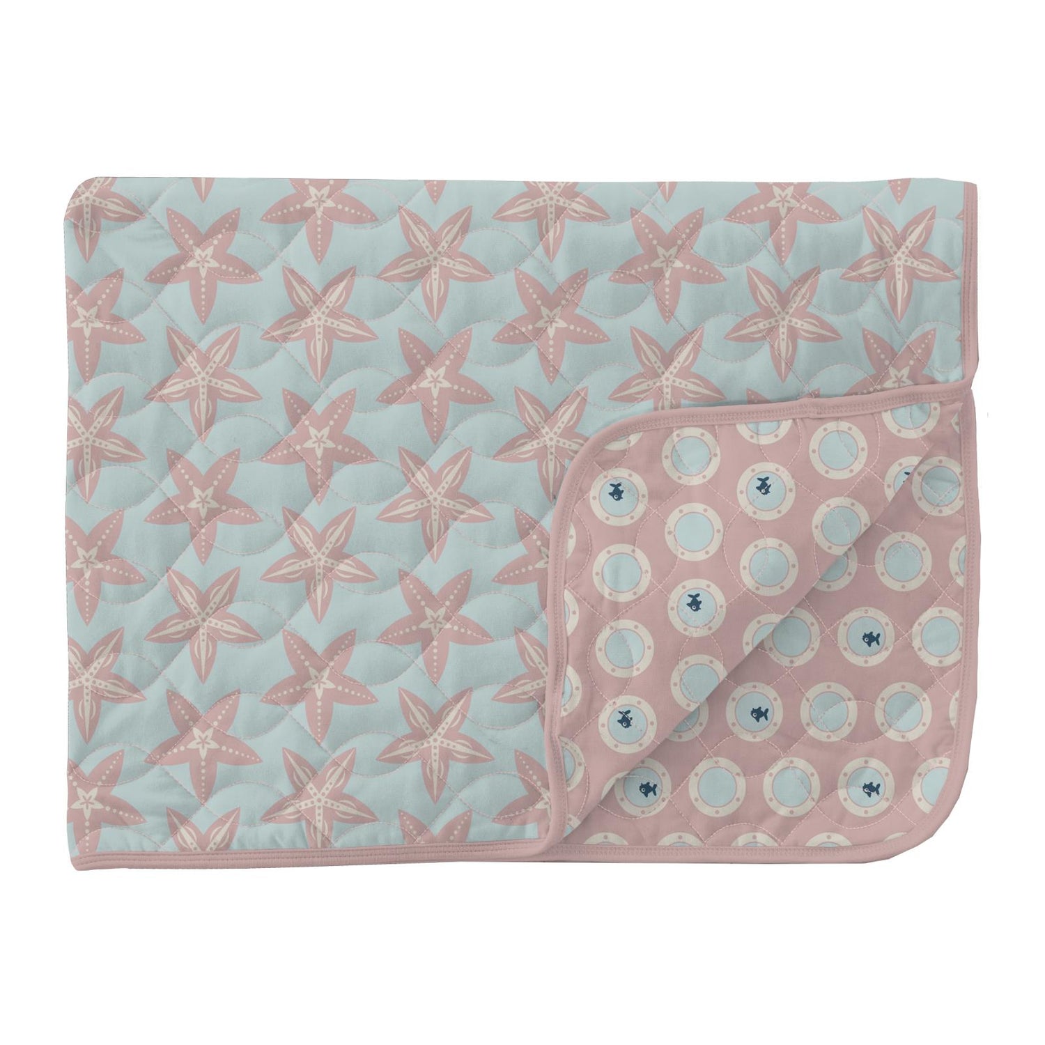 Print Quilted Throw Blanket in Fresh Air Fancy Starfish/Baby Rose Porthole