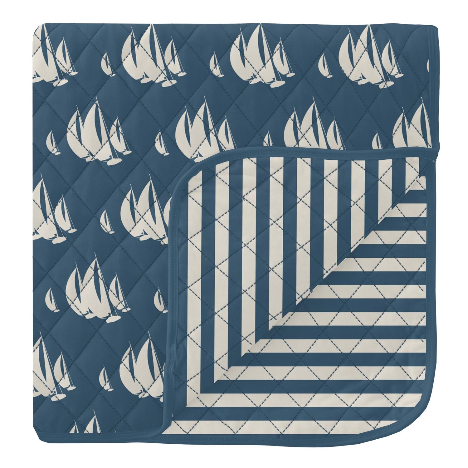 Print Quilted Toddler Blanket in Deep Sea Sailboat Race/Nautical Stripe