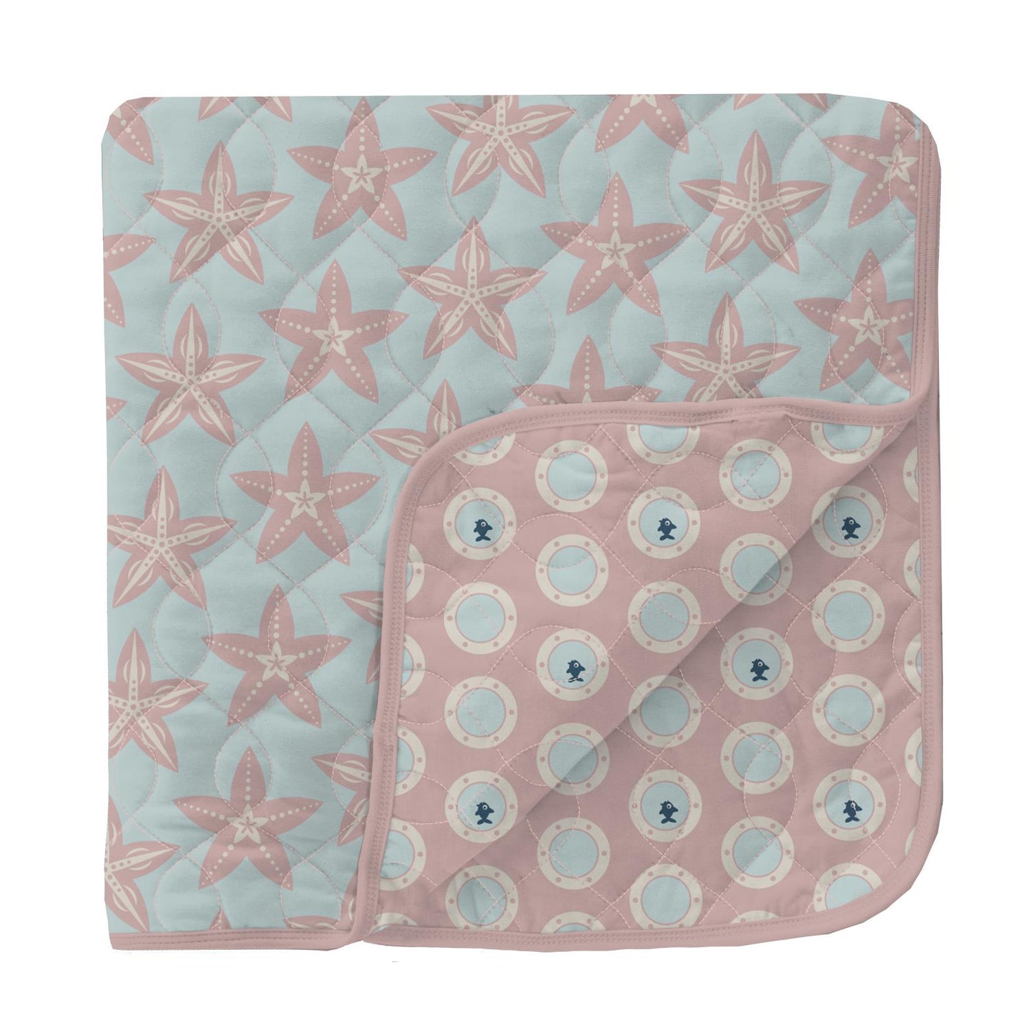 Print Quilted Toddler Blanket in Fresh Air Fancy Starfish/Baby Rose Porthole