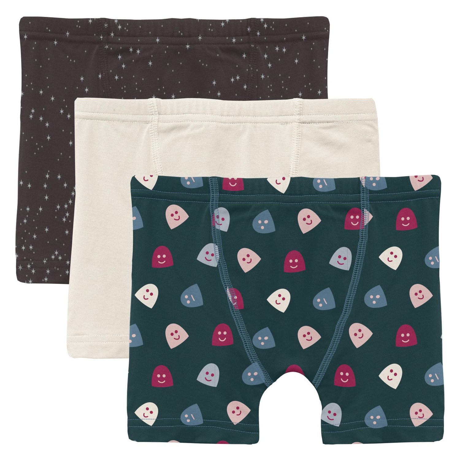 Print Boxer Brief Set of 3 in Midnight Foil Constellations, Natural & Pine Happy Gumdrops