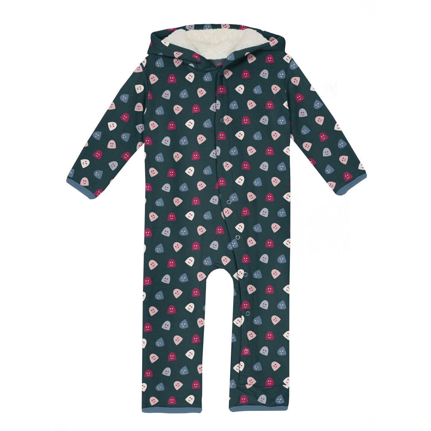 Print Fleece Coverall with Sherpa-Lined Hood and Ears in Pine Happy Gumdrops