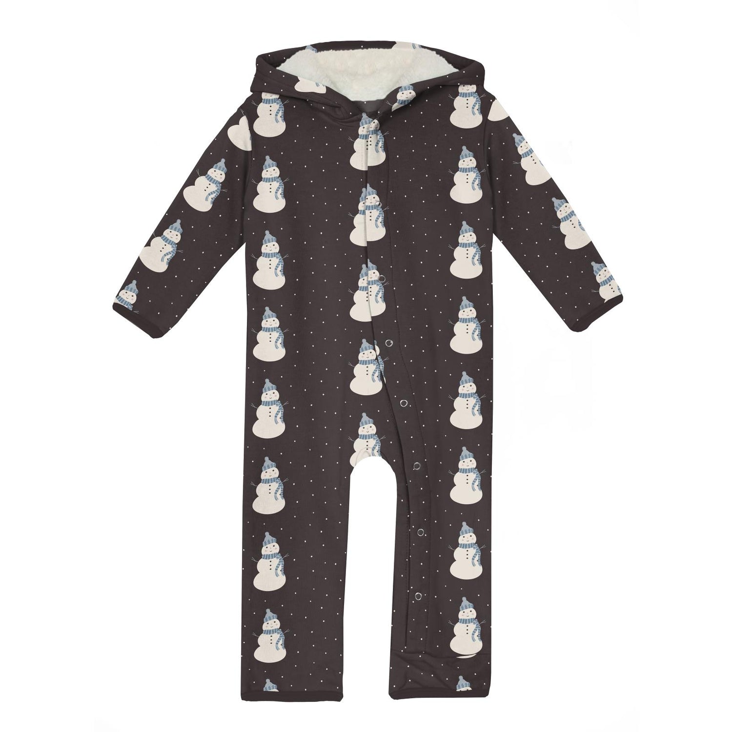 Print Fleece Coverall with Sherpa-Lined Hood and Ears in Midnight Snowman