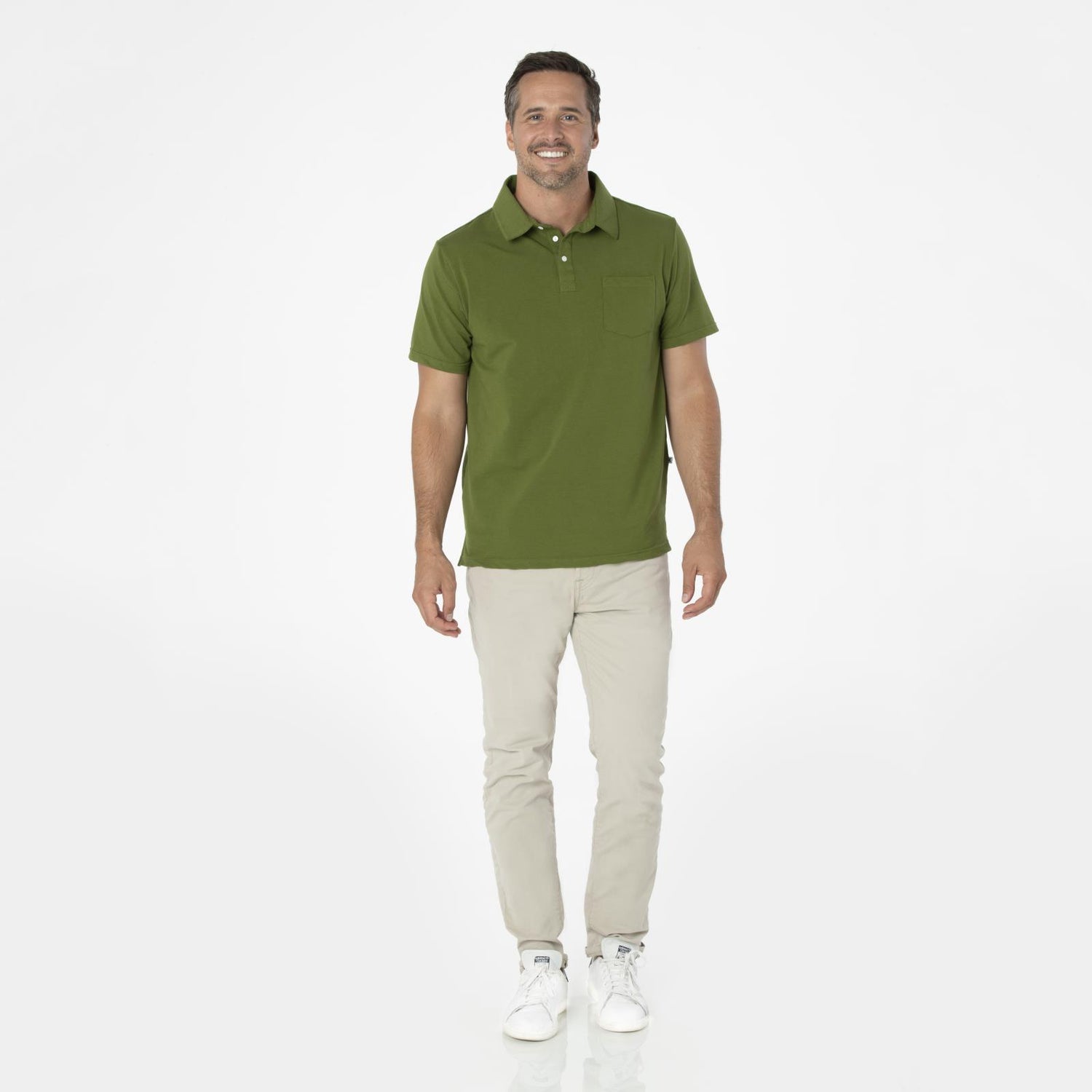 Men's Short Sleeve Luxe Jersey Polo with Pocket in Pesto