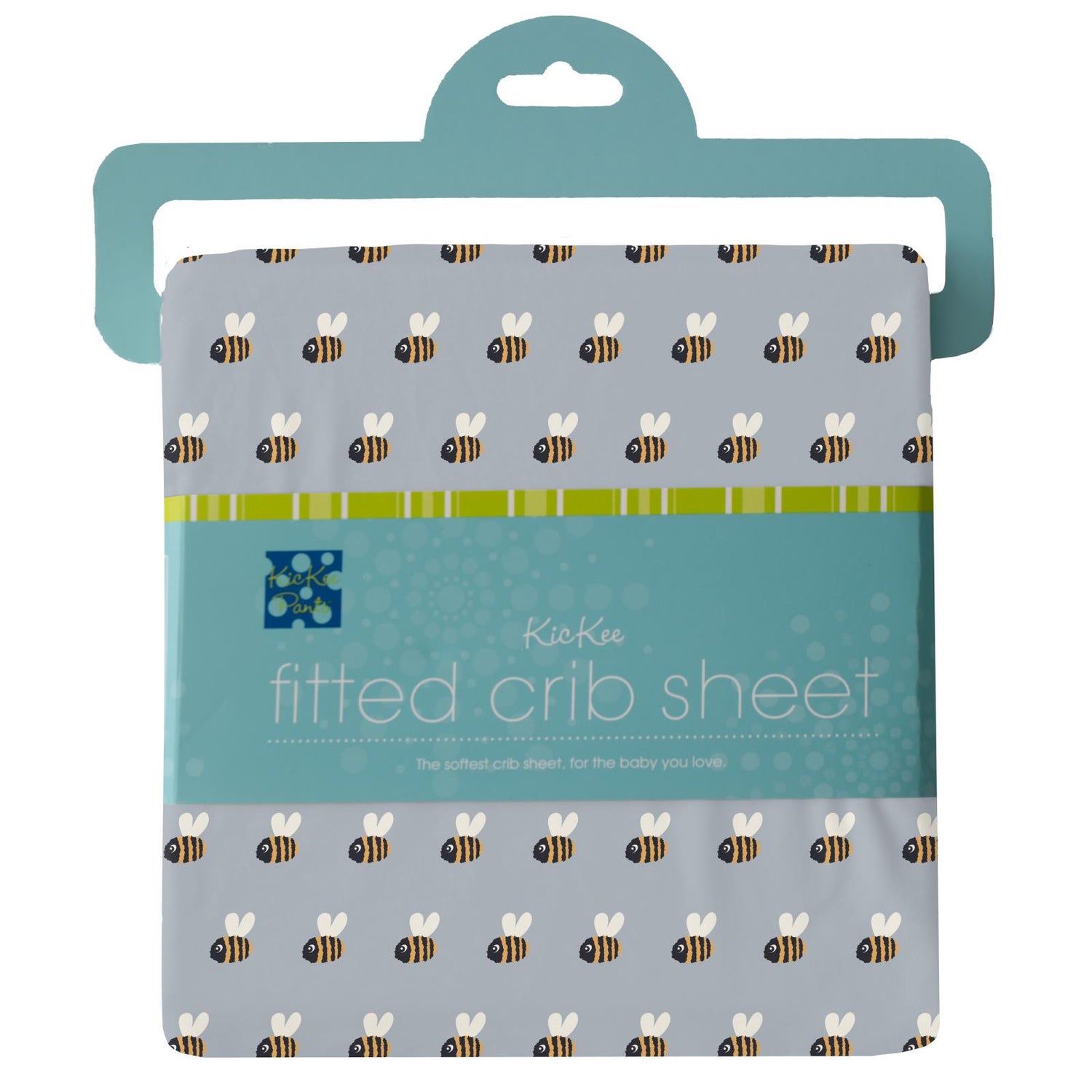 Print Grow with me Crib to Twin Fitted Sheet in Pearl Blue Baby Bumblebee
