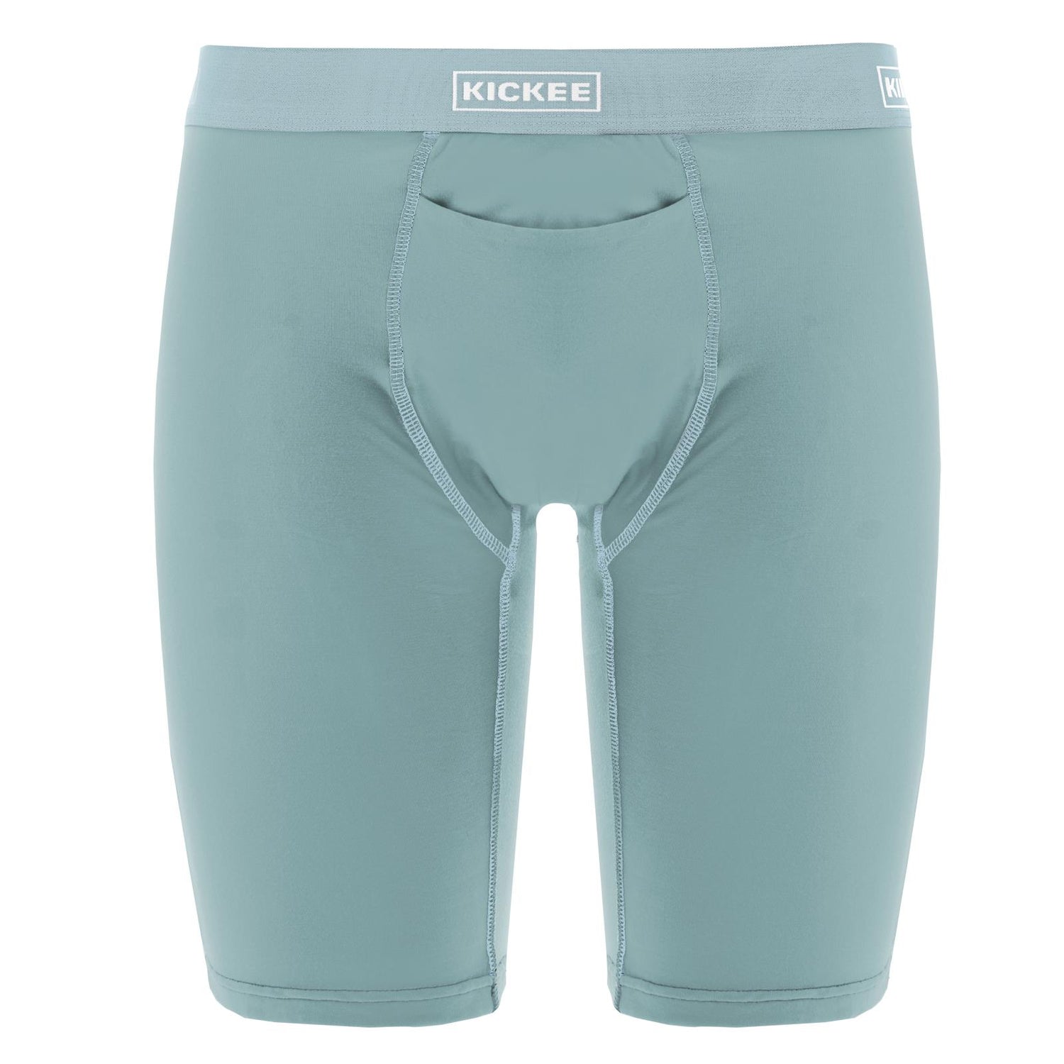 Men's Long Boxer Brief with Top Fly in Jade with Spring Sky