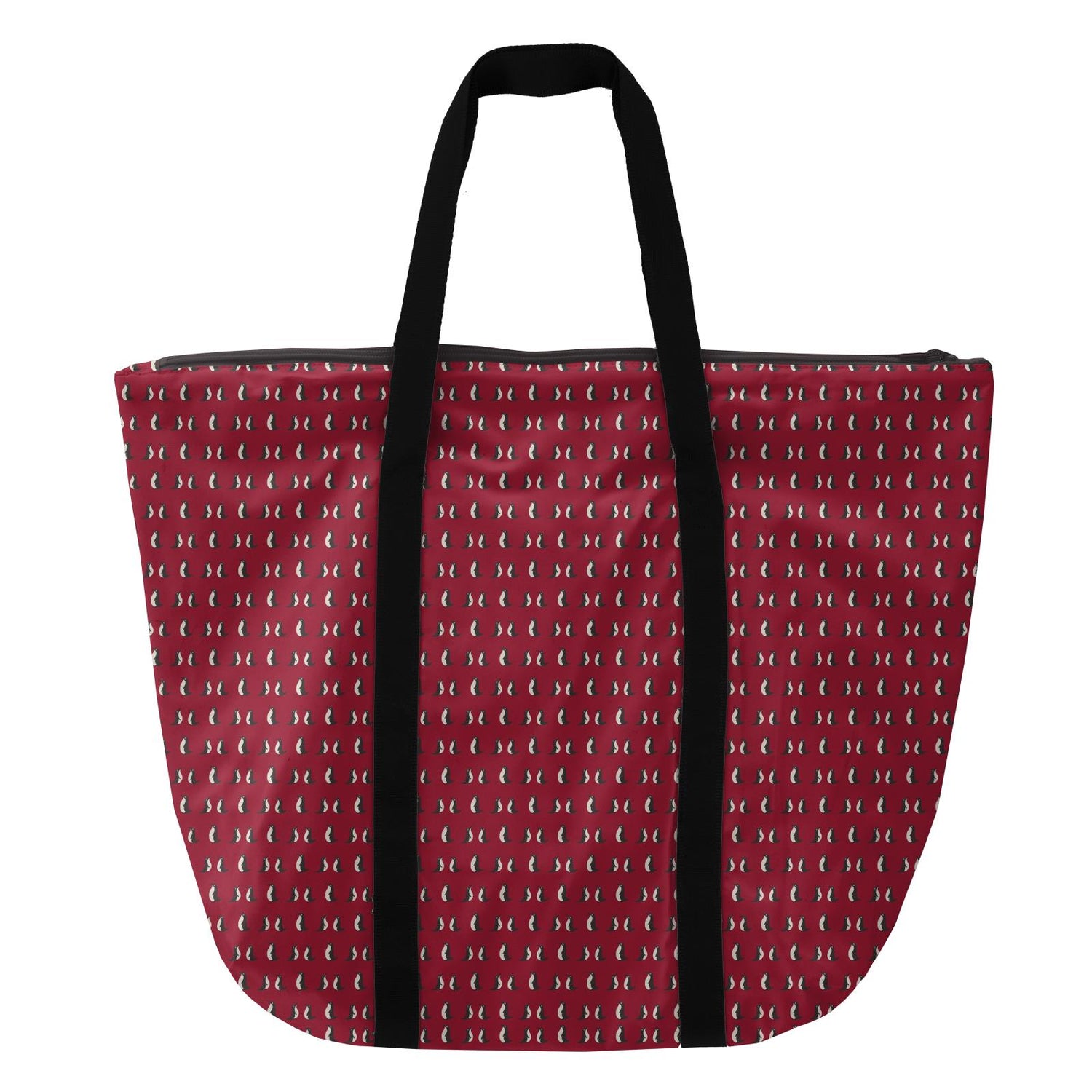 Print Coated Woven Tote Bag in Crimson Penguins