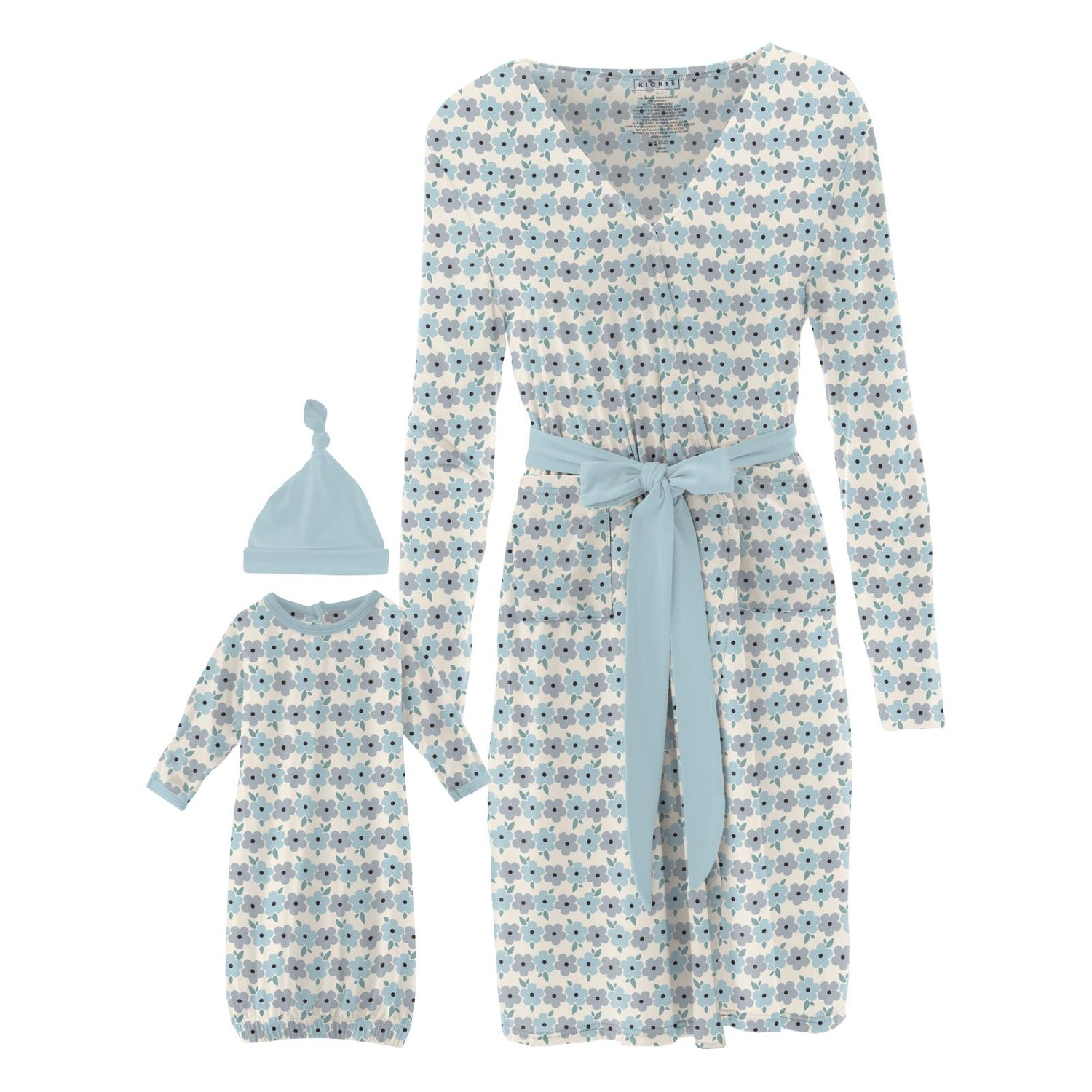 Women's Mid Length Lounge Robe & Layette Gown Set in Natural Hydrangea