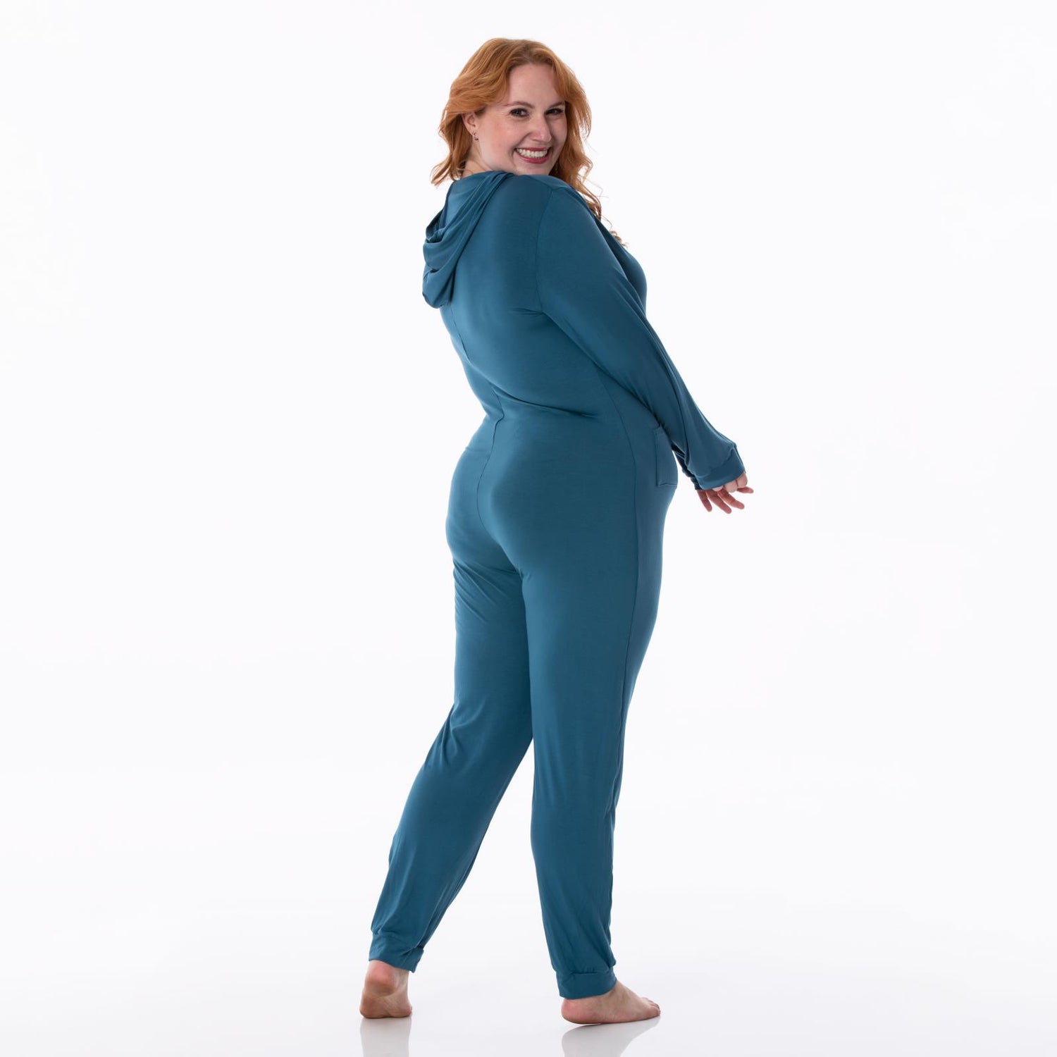 Women's Long Sleeve Jumpsuit with Hood in Deep Sea
