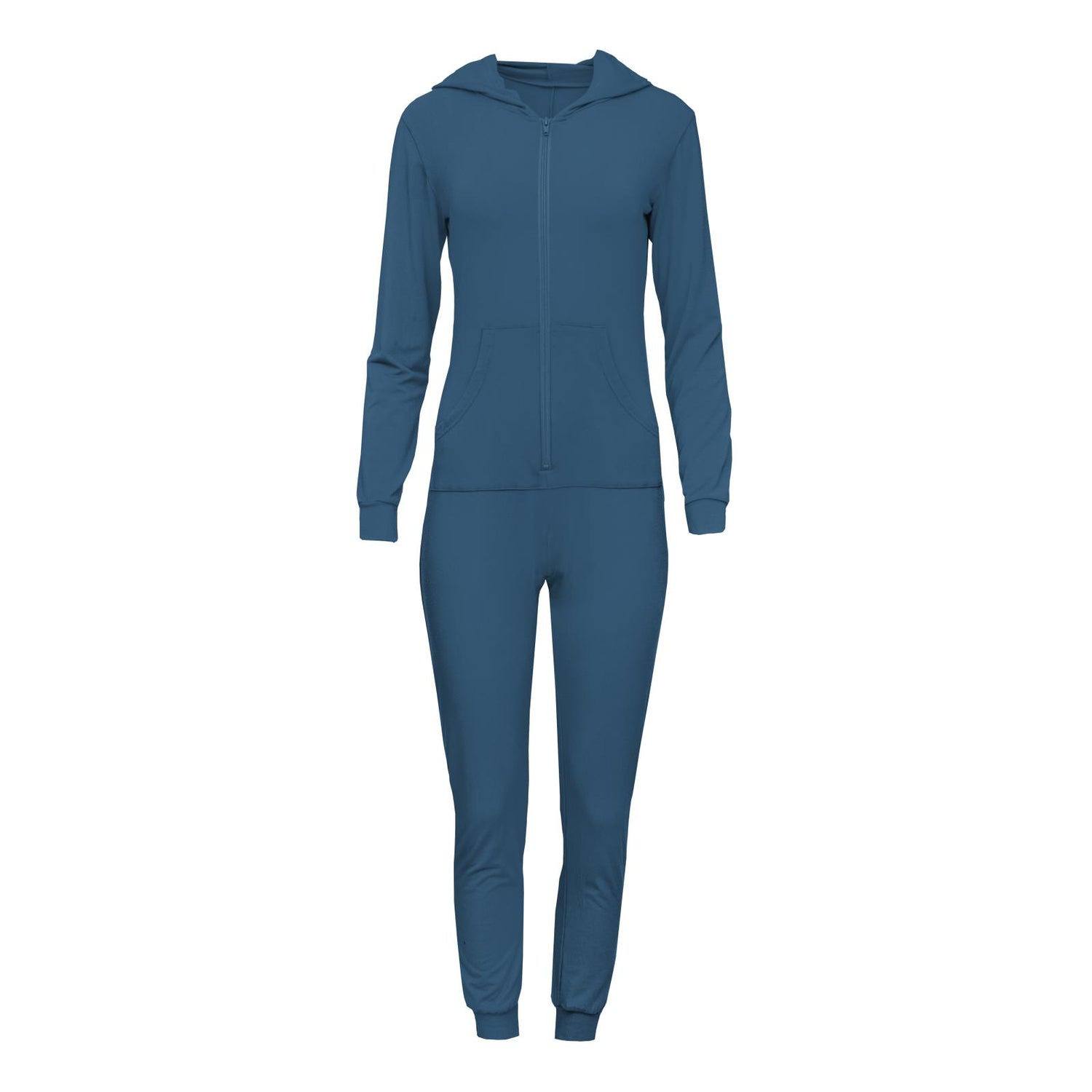 Women's Long Sleeve Jumpsuit with Hood in Deep Sea