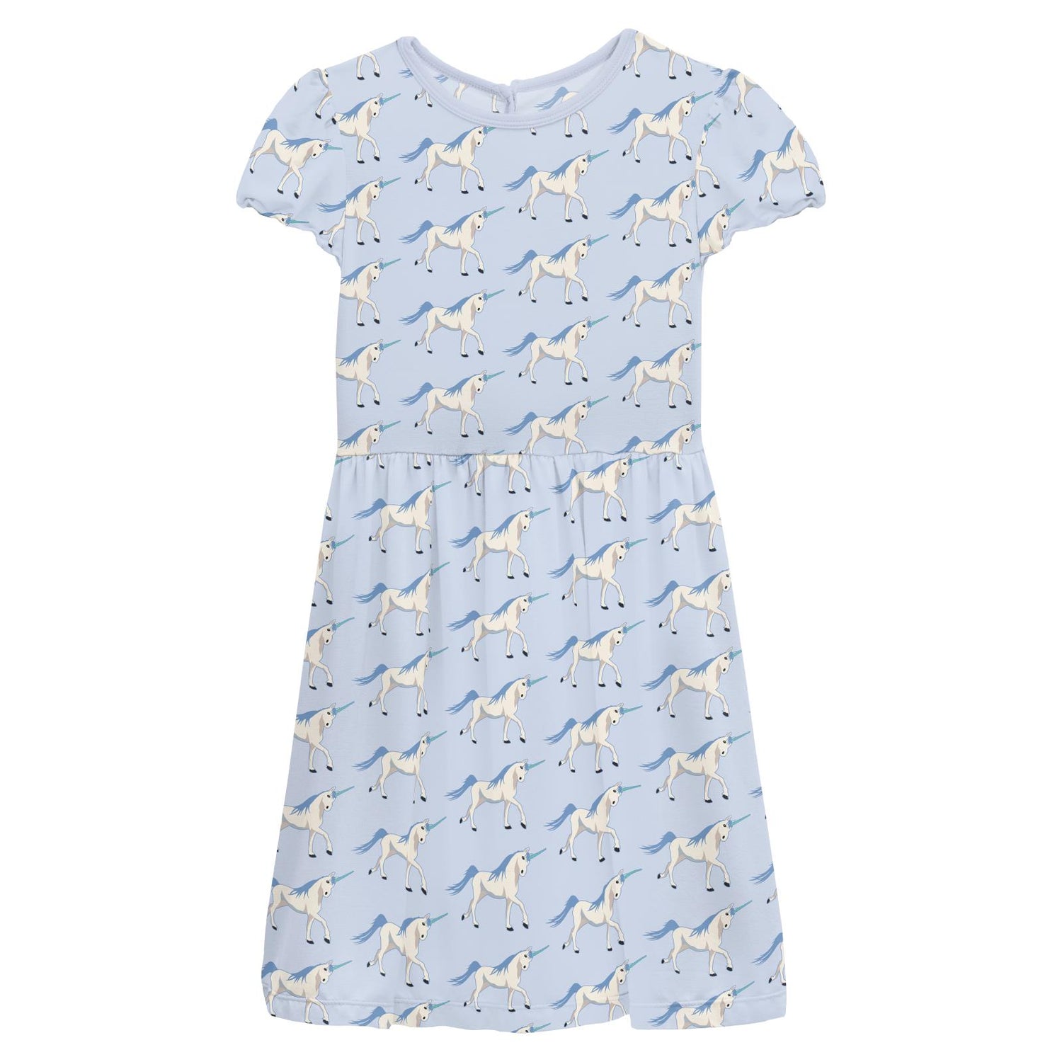 Print Flutter Sleeve Twirl Dress with Pockets in Dew Prancing Unicorn
