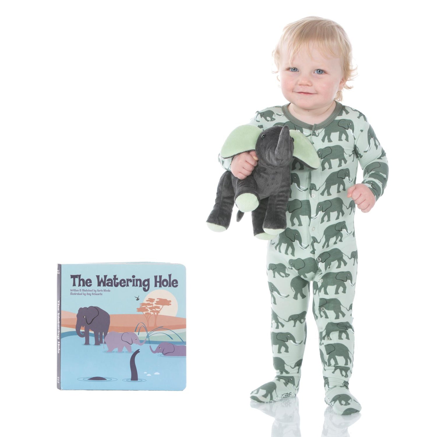 Book & Plush Combo in The Watering Hole with Baby Elephant Plush