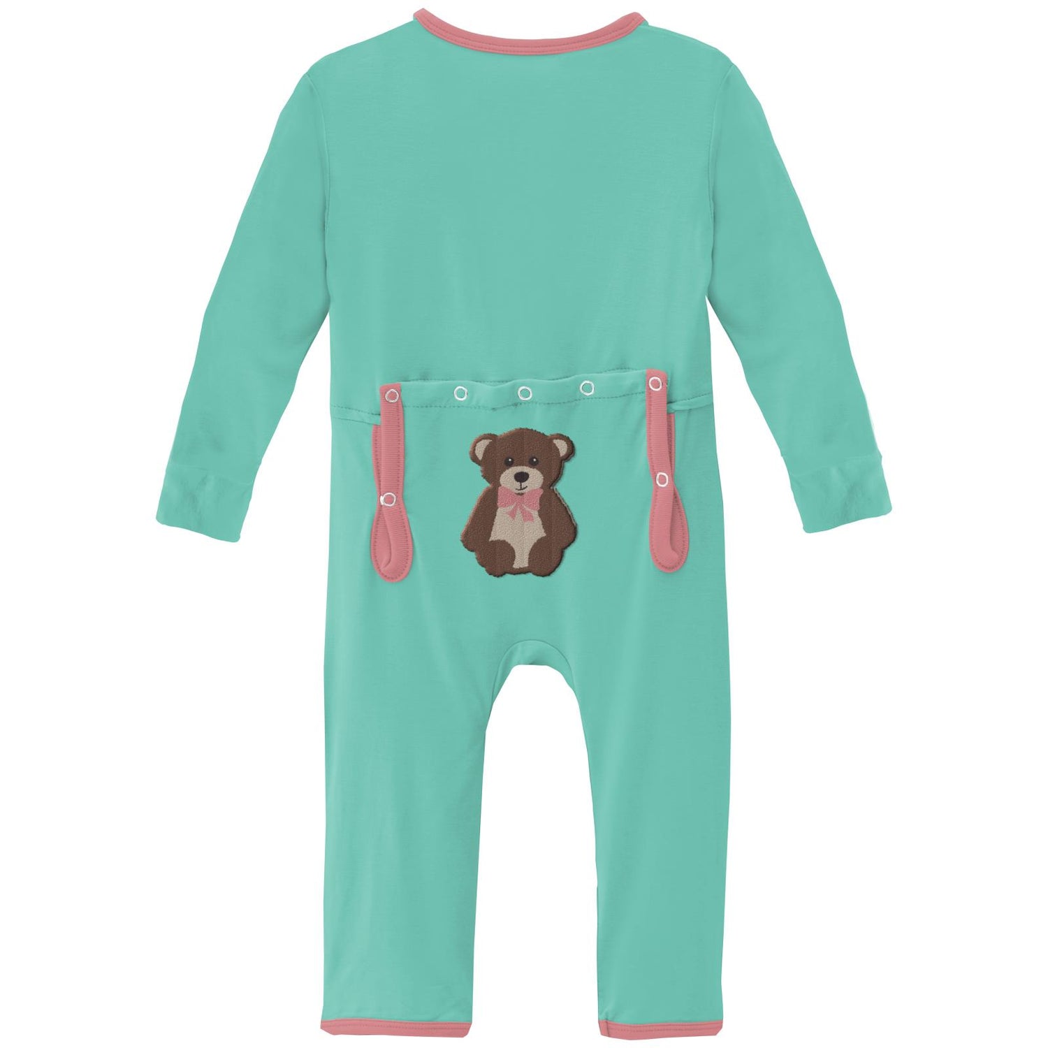 Applique Coverall with Zipper in Glass Teddy Bear