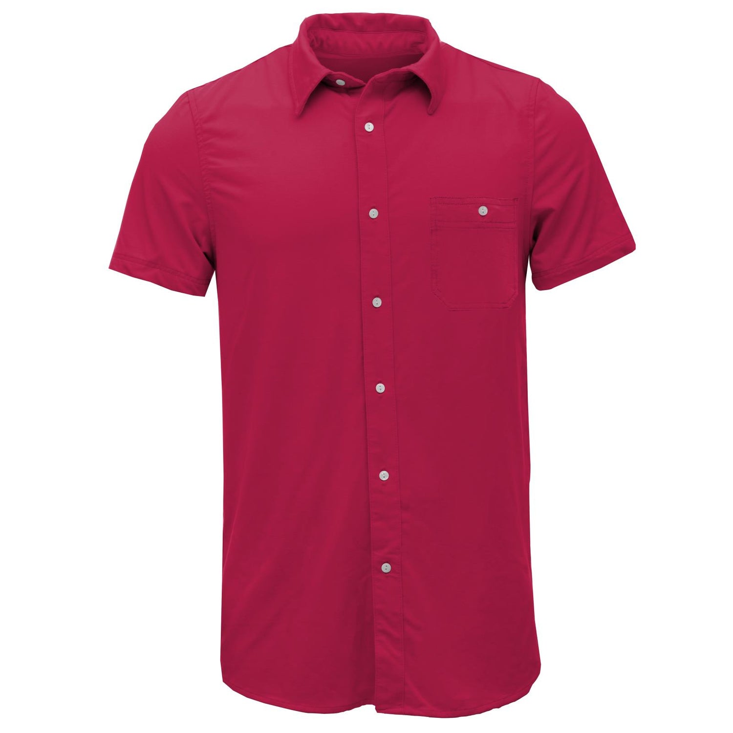 Men's Solid Short Sleeve Button Down Shirt in Flag Red