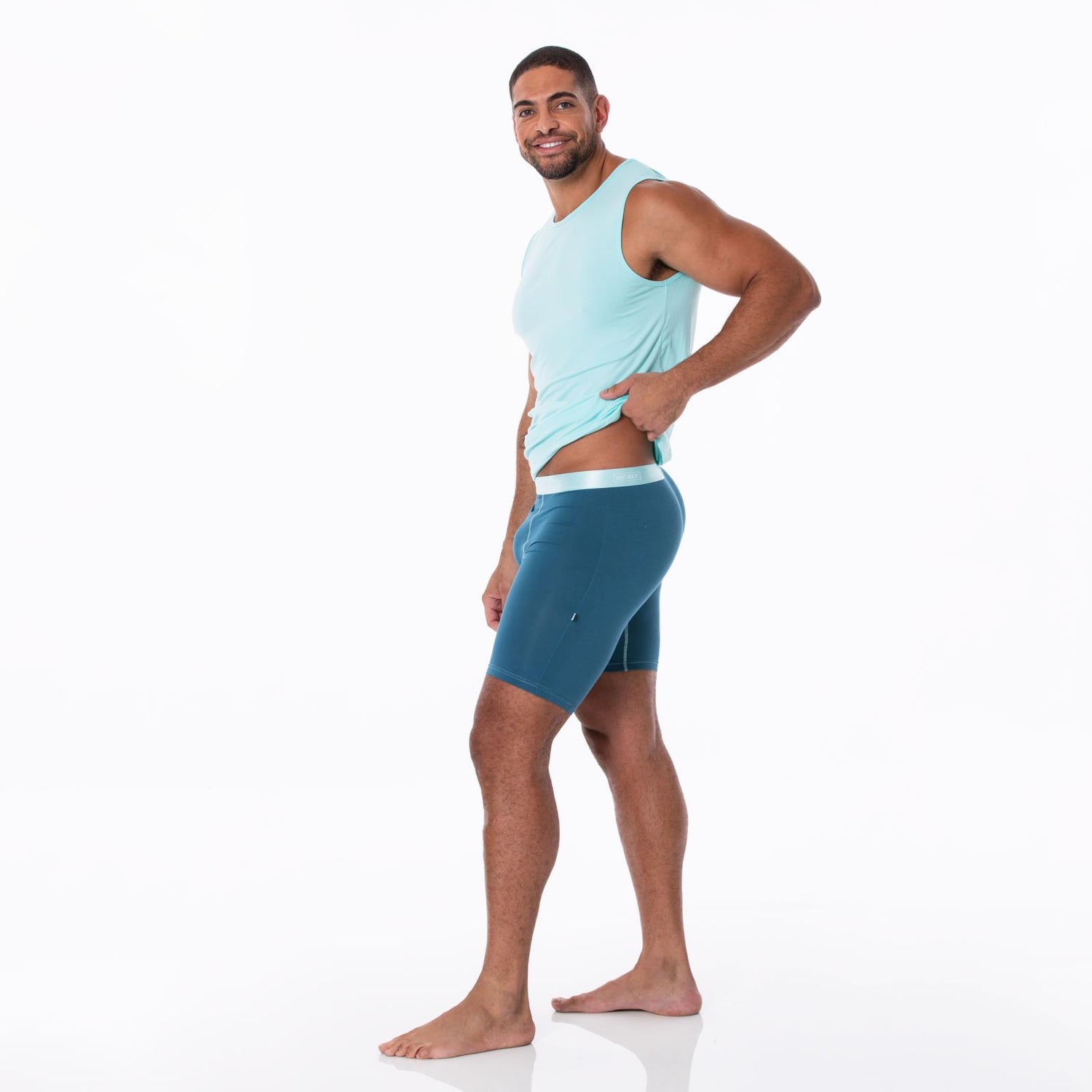 Men's Long Boxer Brief with Top Fly in Deep Sea with Summer Sky