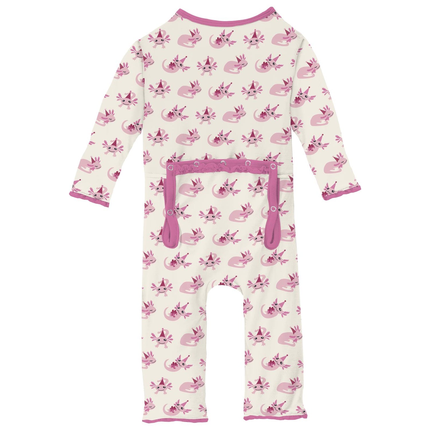 Print Muffin Ruffle Coverall with 2 Way Zipper in Natural Axolotl Party