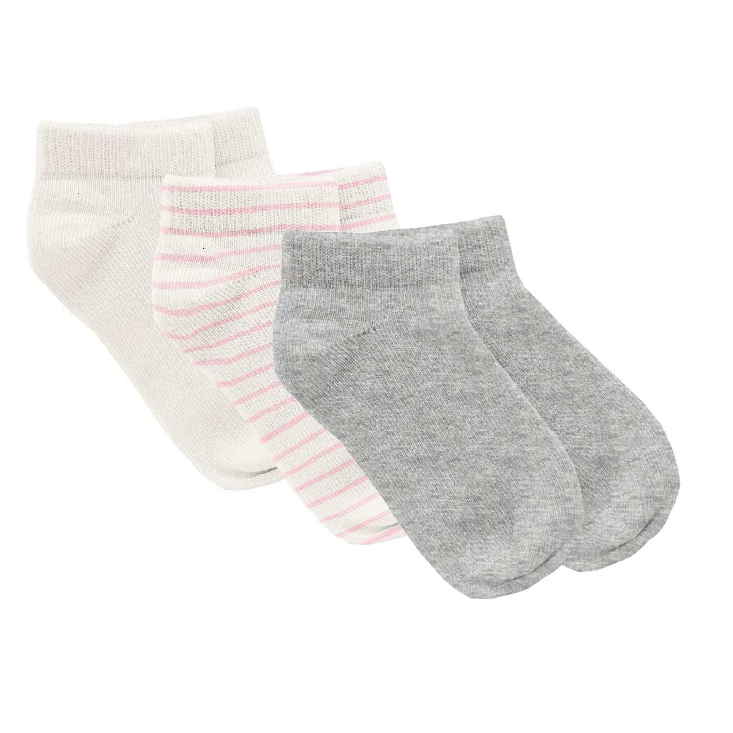 Print Ankle Socks Set of 3 in Heathered Mist, Lotus Sweet Stripe & Natural