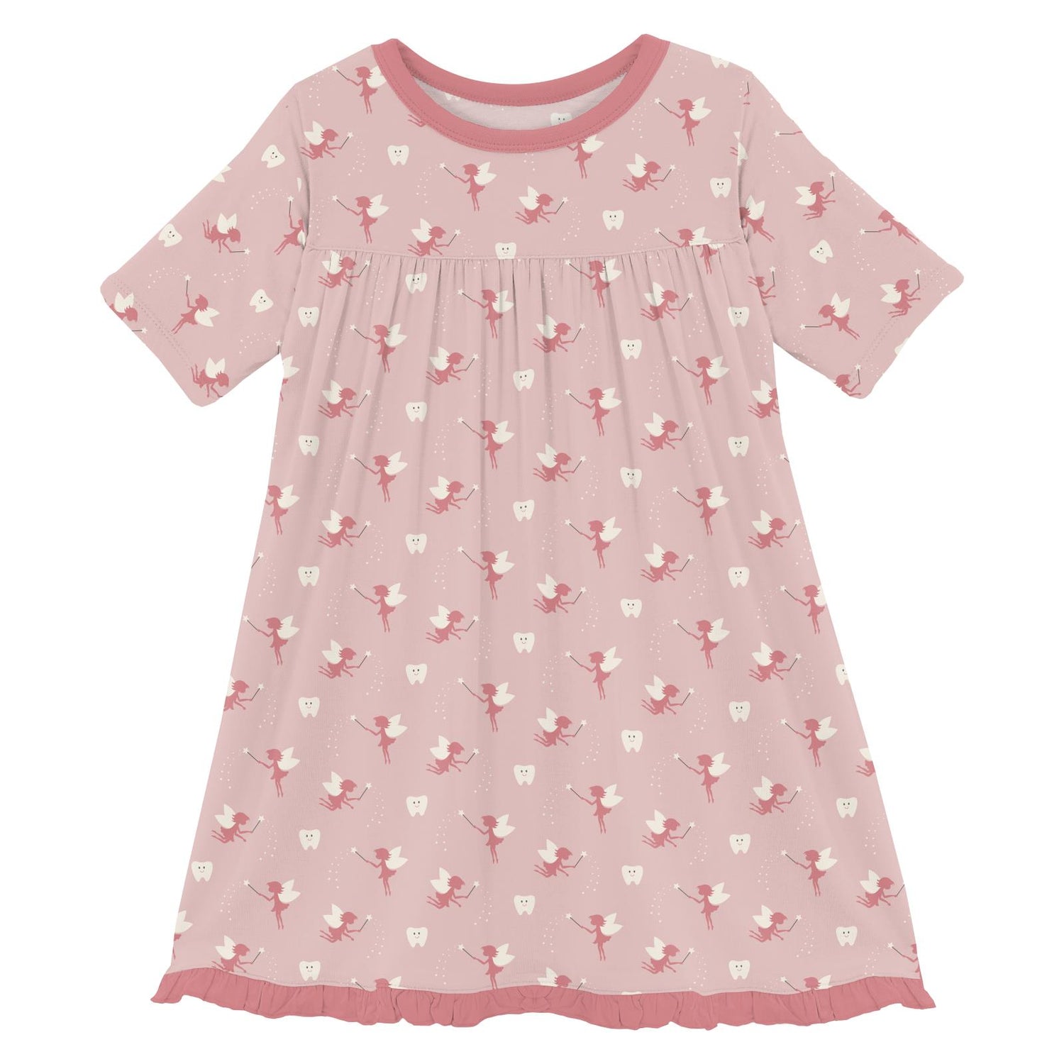 Print Classic Short Sleeve Swing Dress in Baby Rose Tooth Fairy