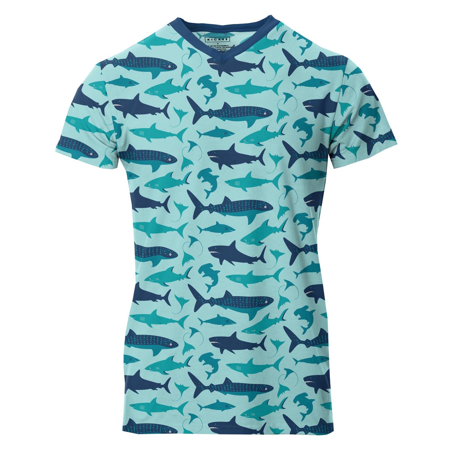 Men's Print Short Sleeve V-Neck Tee in Summer Sky Shark Week