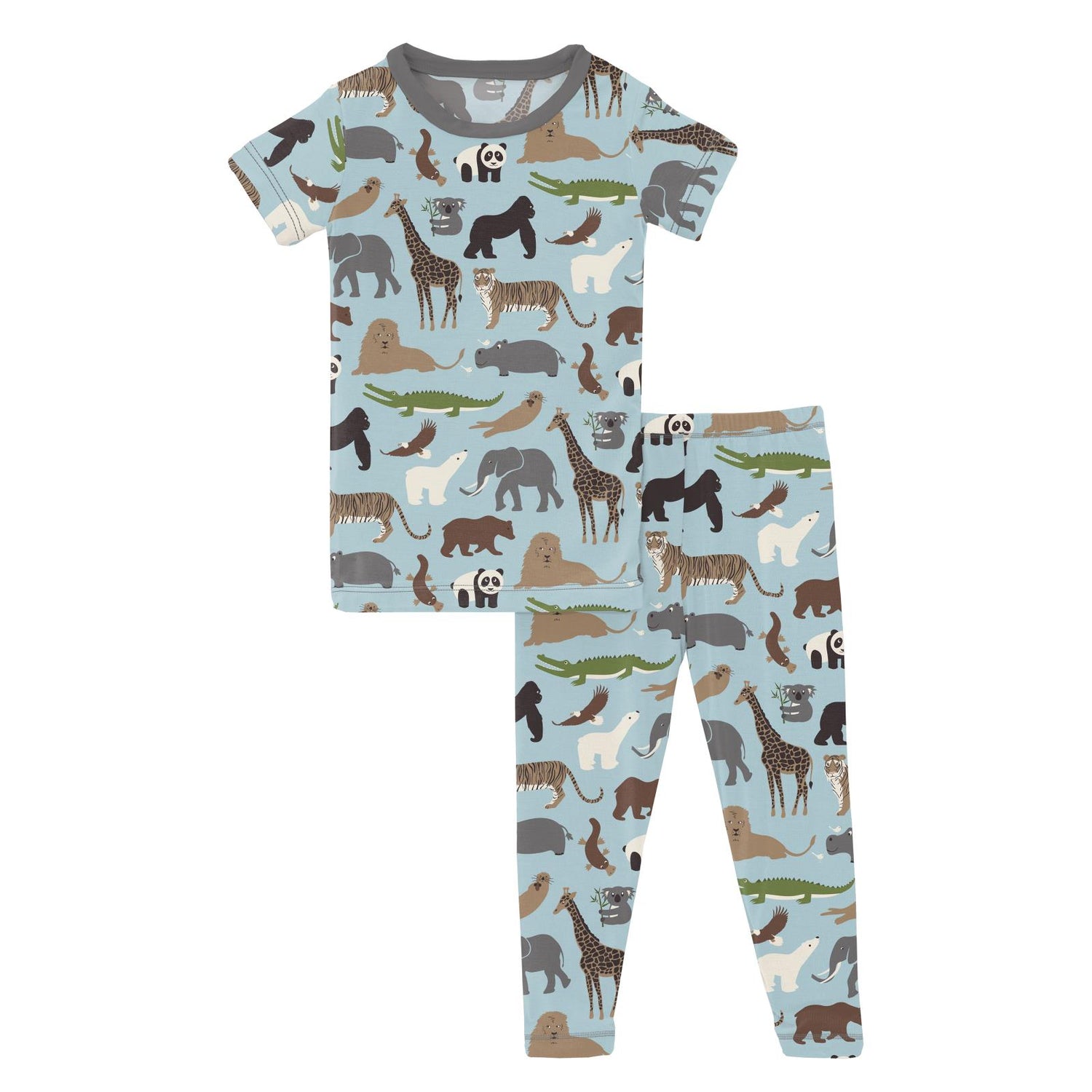 Print Short Sleeve Pajama Set in Spring Sky Zoo
