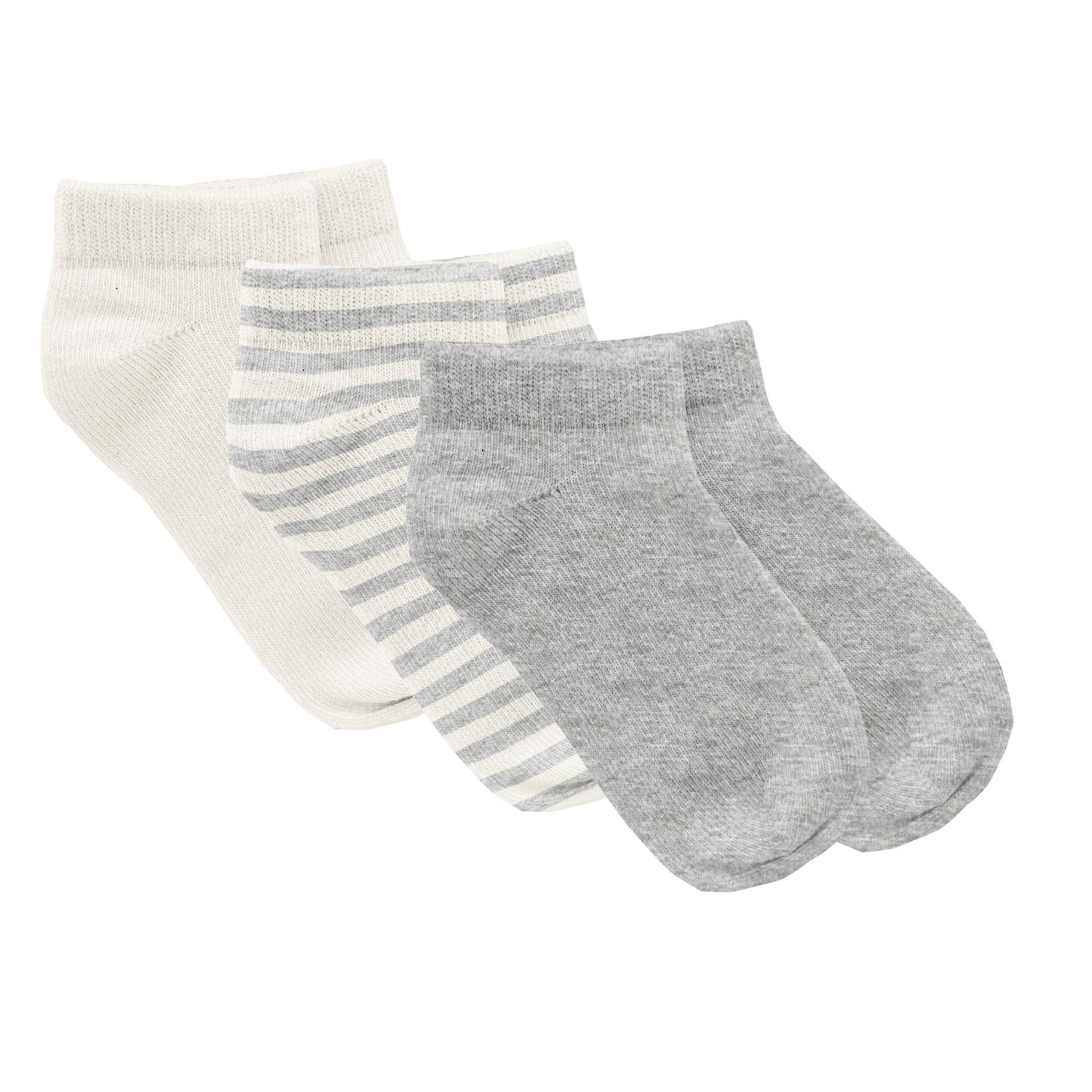 Print Ankle Socks Set of 3 in Heathered Mist, Heathered Mist Sweet Stripe & Natural