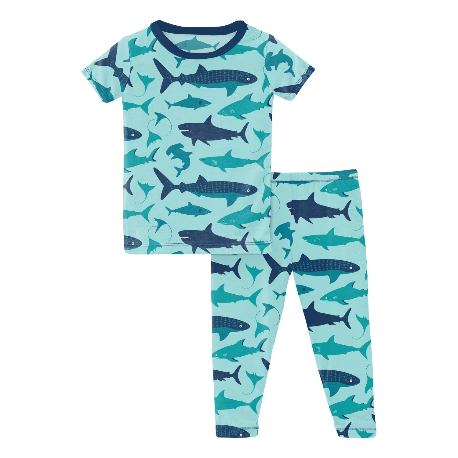 Print Short Sleeve Pajama Set in Summer Sky Shark Week