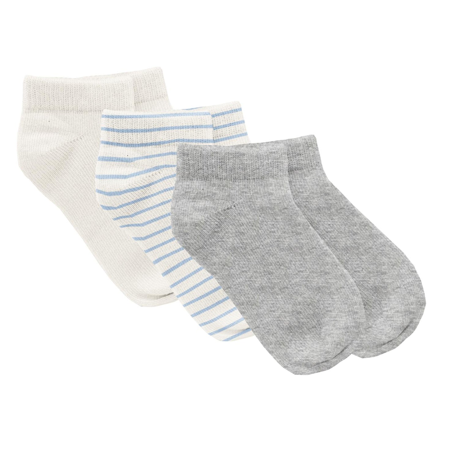Print Ankle Socks Set of 3 in Heathered Mist, Pond Sweet Stripe & Natural