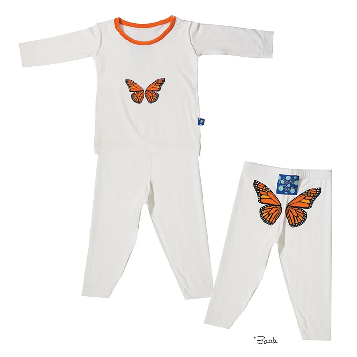 Print Long Sleeve Pajama in Natural with Monarch Butterfly