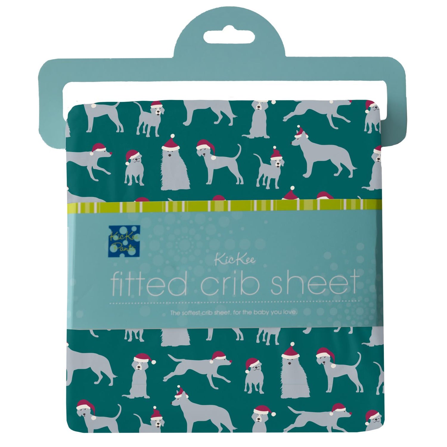 Print Fitted Crib Sheet in Cedar Santa Dogs
