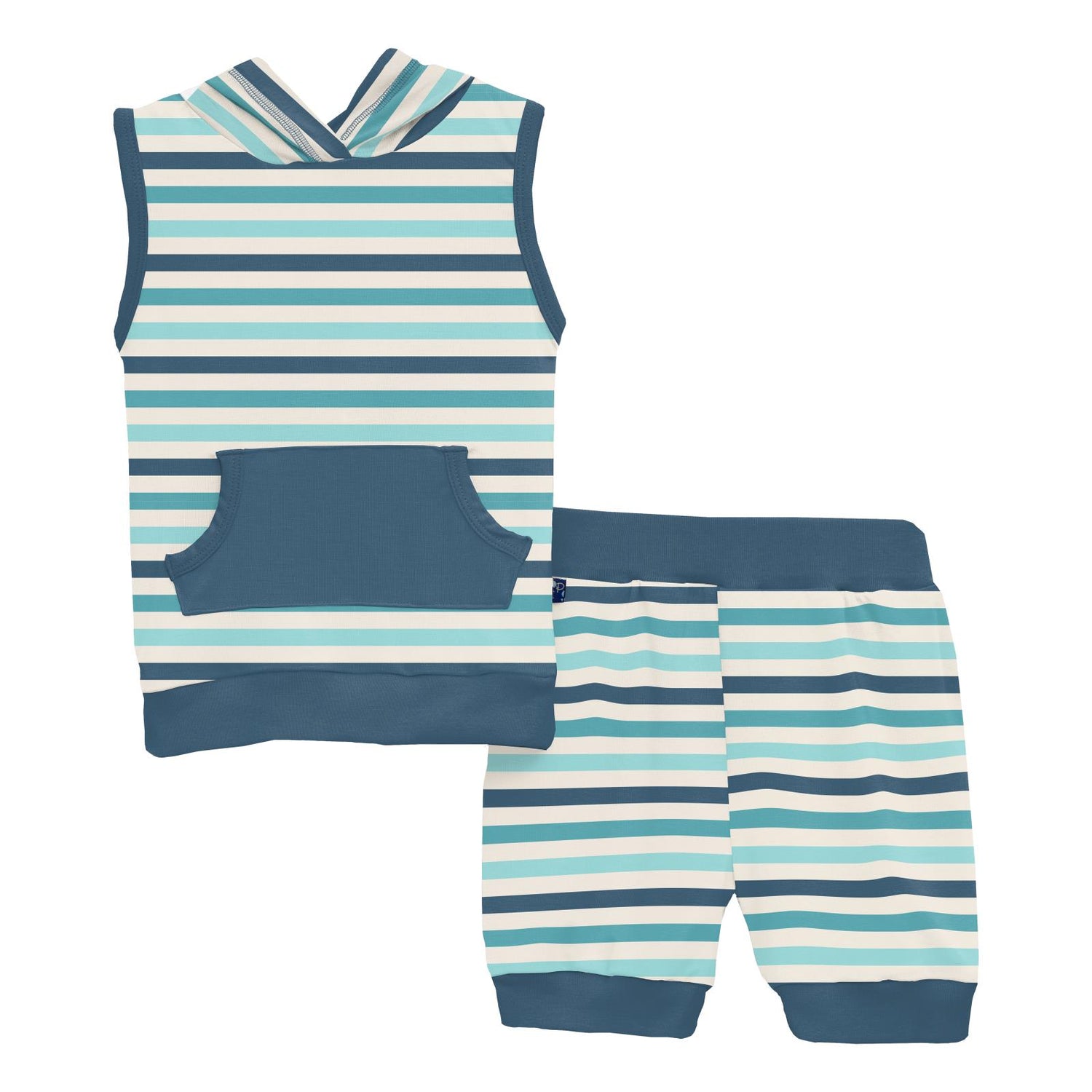 Print Short Sleeve Hoodie Tank Outfit Set in Cruisin' Stripe