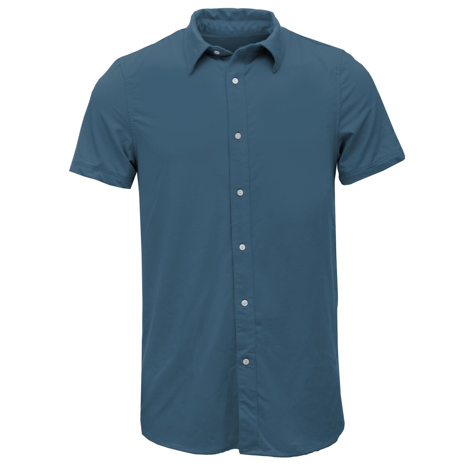 Men's Short Sleeve Luxe Jersey Button Down Shirt in Deep Sea