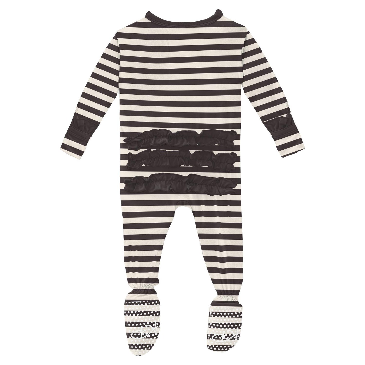 Print Classic Ruffle Footie with Snaps in Jailhouse Rock Stripe
