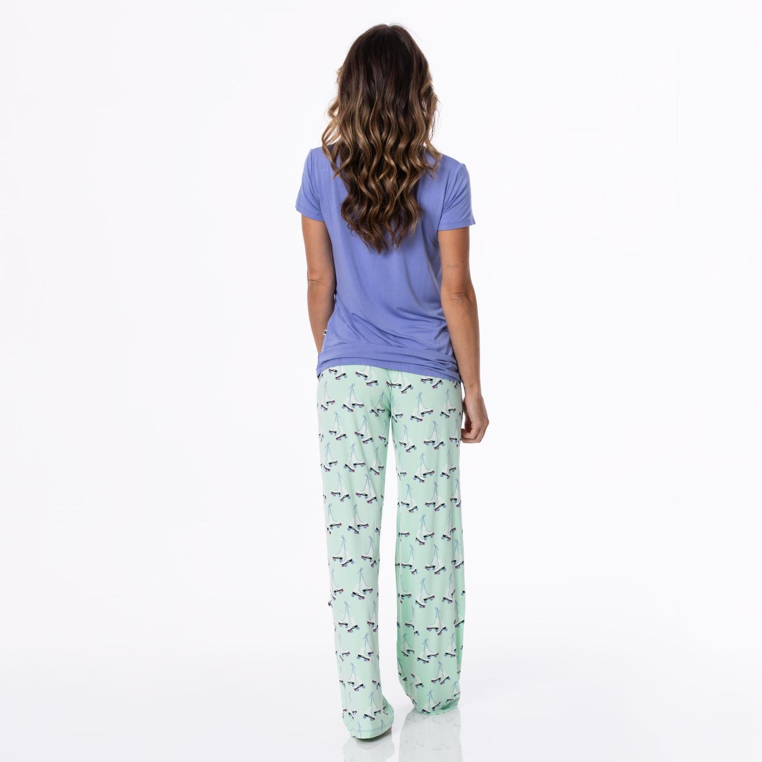 Women's Print Short Sleeve Loosey Goosey Tee & Pajama Pants Set in Pistachio Roller Skates