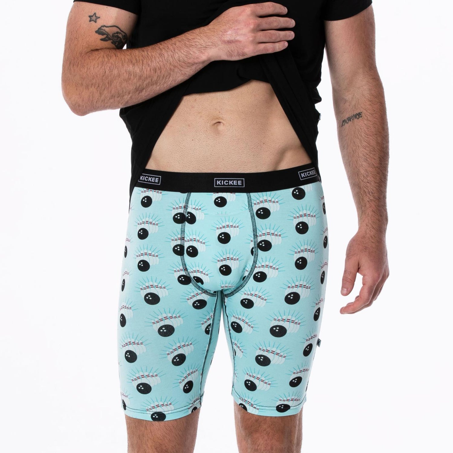 Men's Print Long Boxer Brief with Top Fly in Summer Sky Bowling