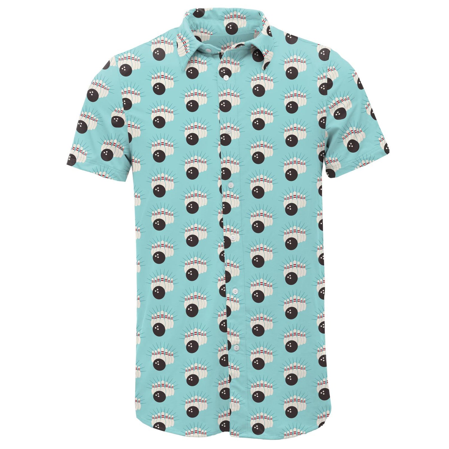 Men's Print Short Sleeve Button Down Shirt in Summer Sky Bowling