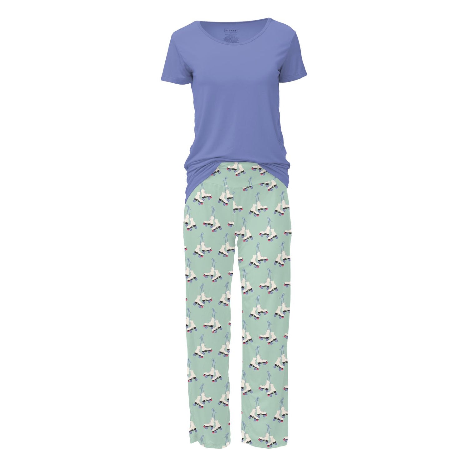 Women's Print Short Sleeve Loosey Goosey Tee & Pajama Pants Set in Pistachio Roller Skates