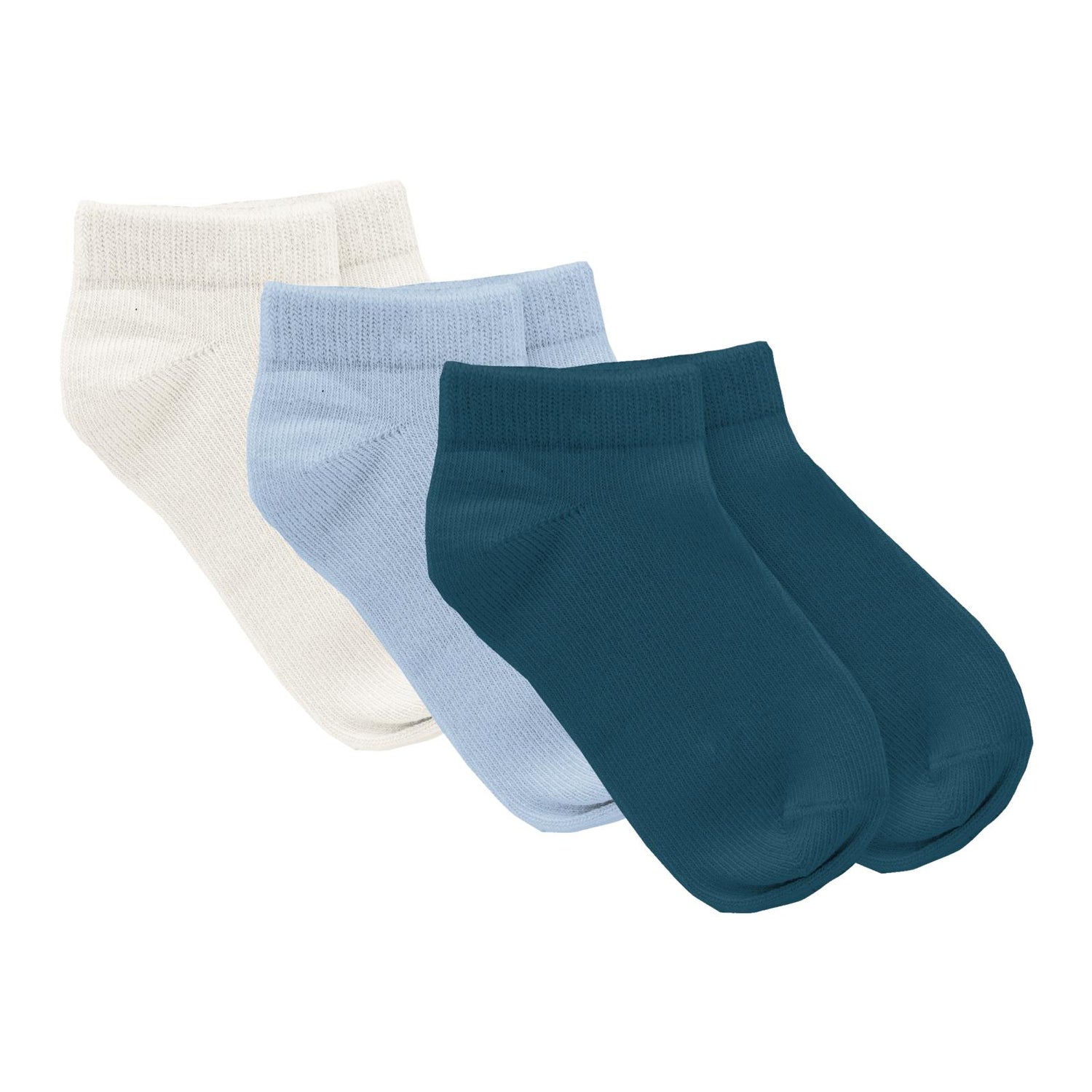 Ankle Socks Set of 3 in Peacock, Natural & Pond
