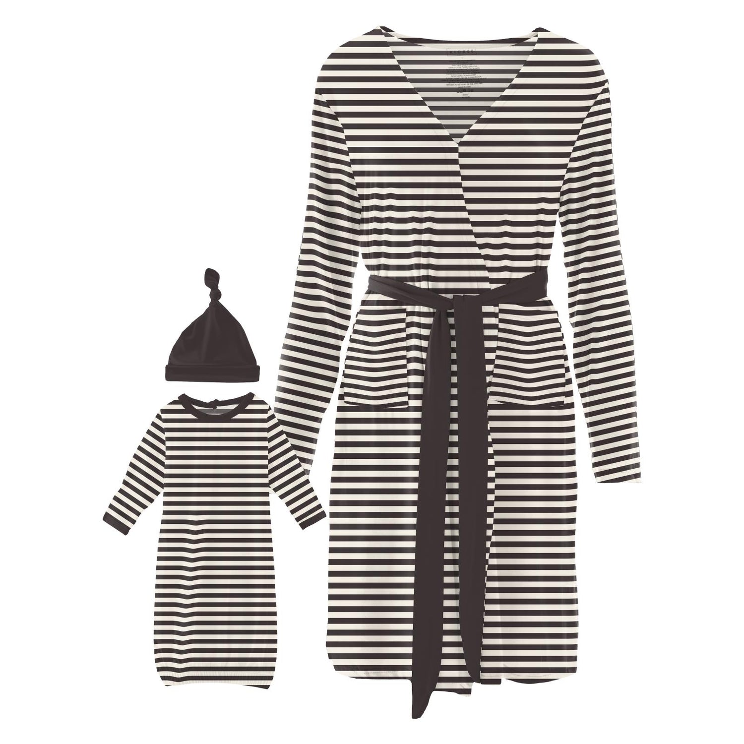 Women's Print Mid Length Lounge Robe & Layette Gown Set in Jailhouse Rock Stripe
