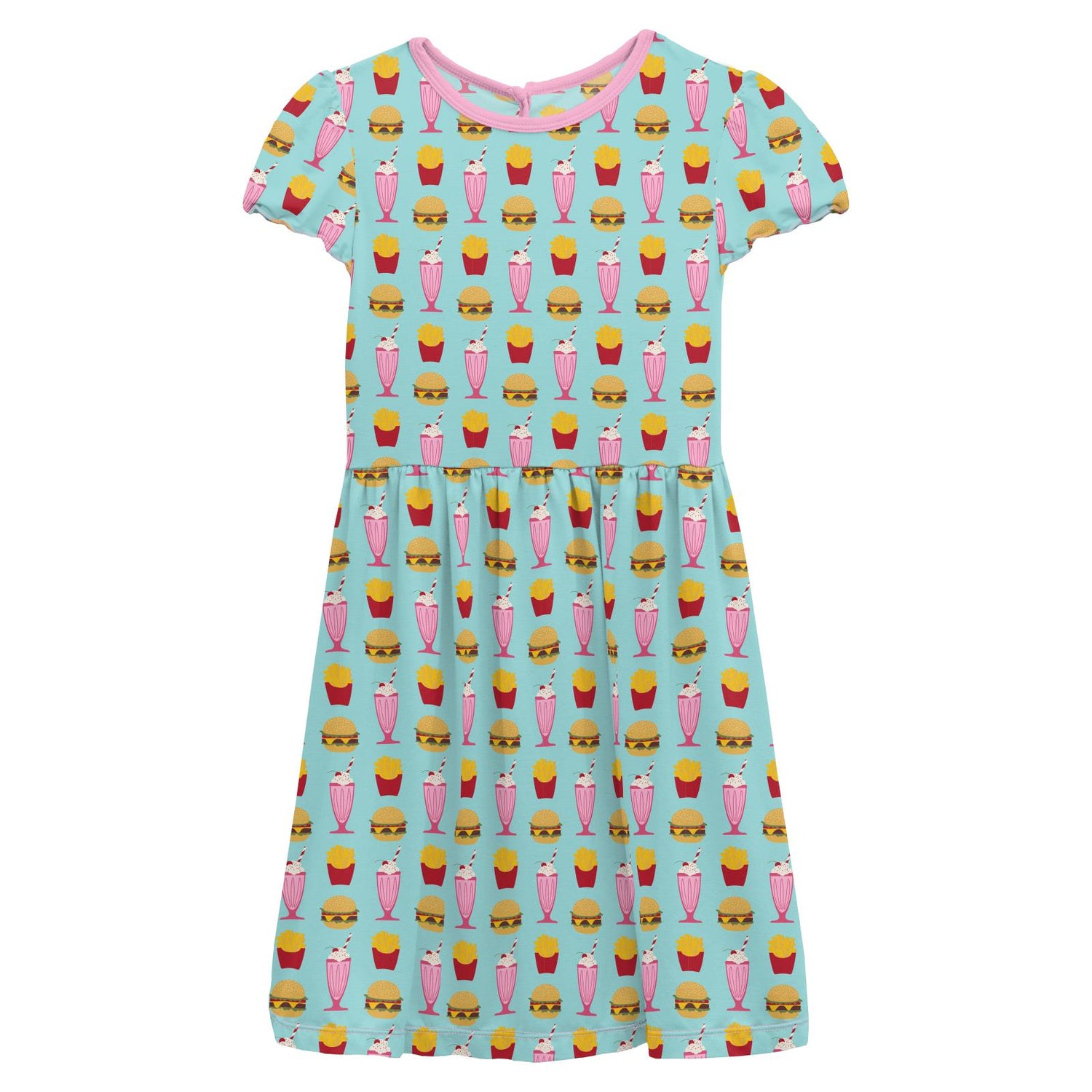 Print Flutter Sleeve Twirl Dress in Summer Sky Cheeseburger