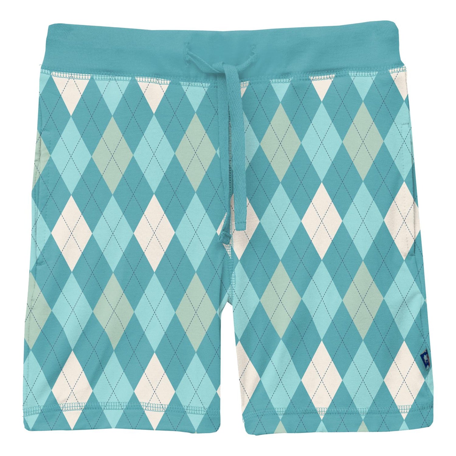 Print Lightweight Drawstring Shorts in Glacier Argyle