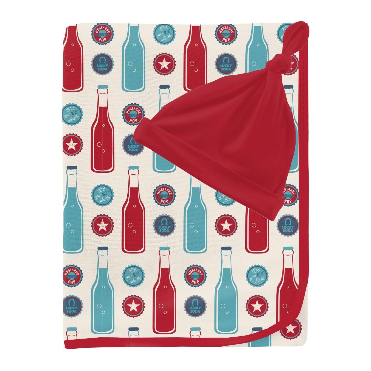 Print Swaddling Blanket and Knot Hat Set in Natural Soda Pop