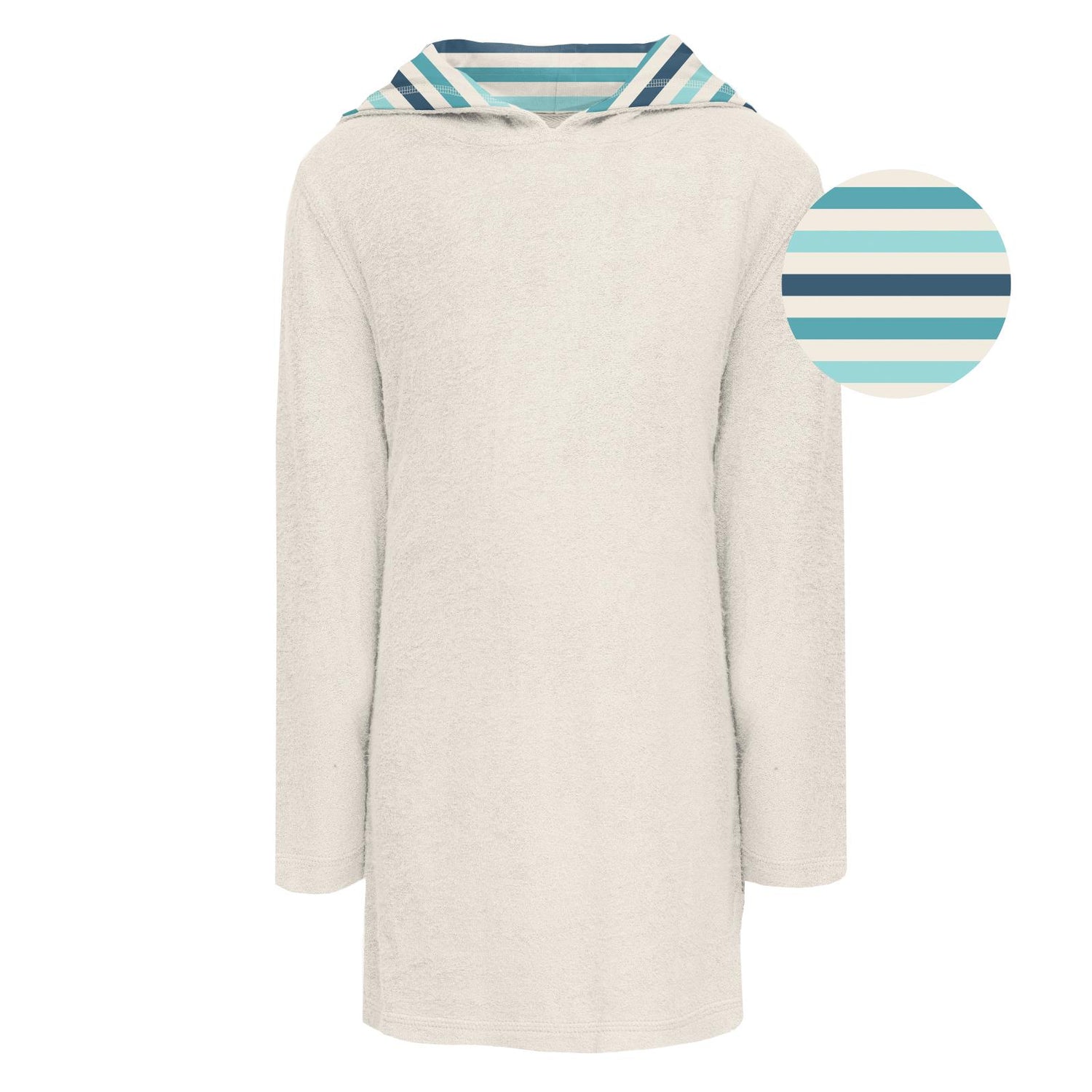 Terry Pull-over After Swim Robe with Lined Hood in Natural with Cruisin' Stripe