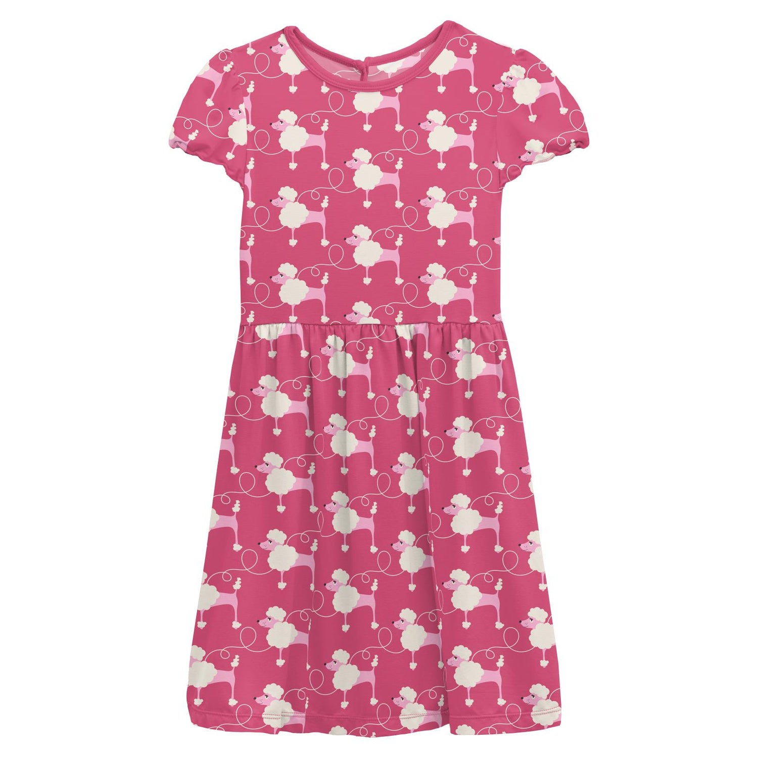 Print Flutter Sleeve Twirl Dress in Flamingo Poodles