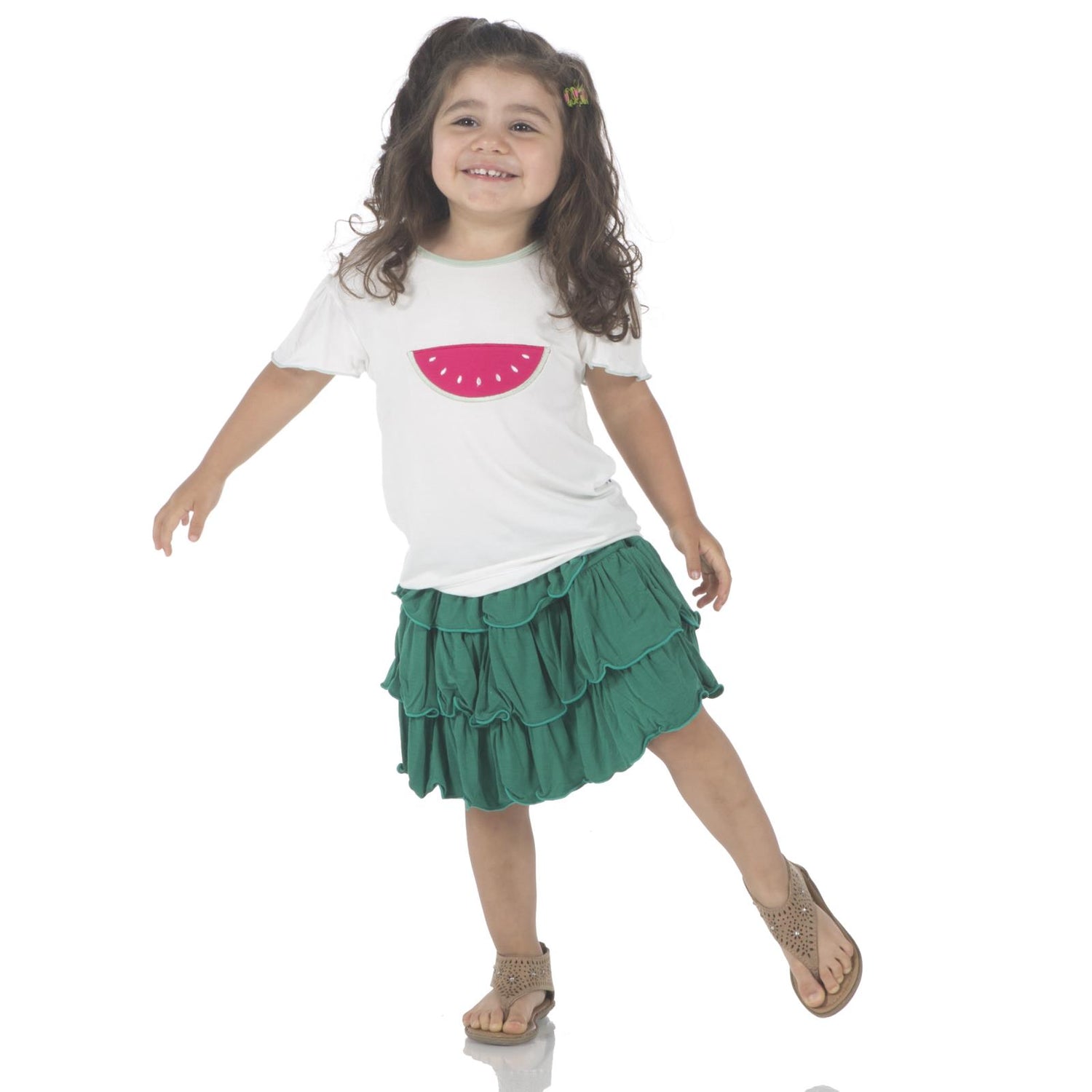 Flutter Sleeve Applique Tee in Natural Watermelon