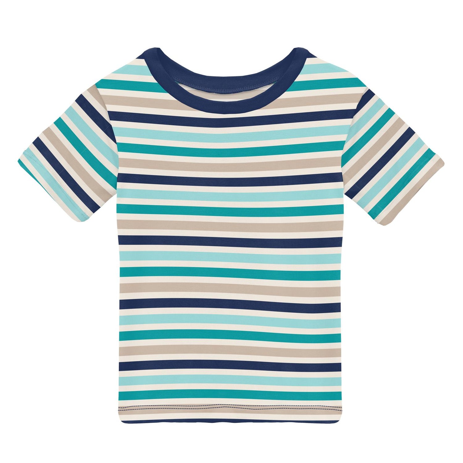 Print Short Sleeve Easy Fit Crew Neck Tee in Sand and Sea Stripe