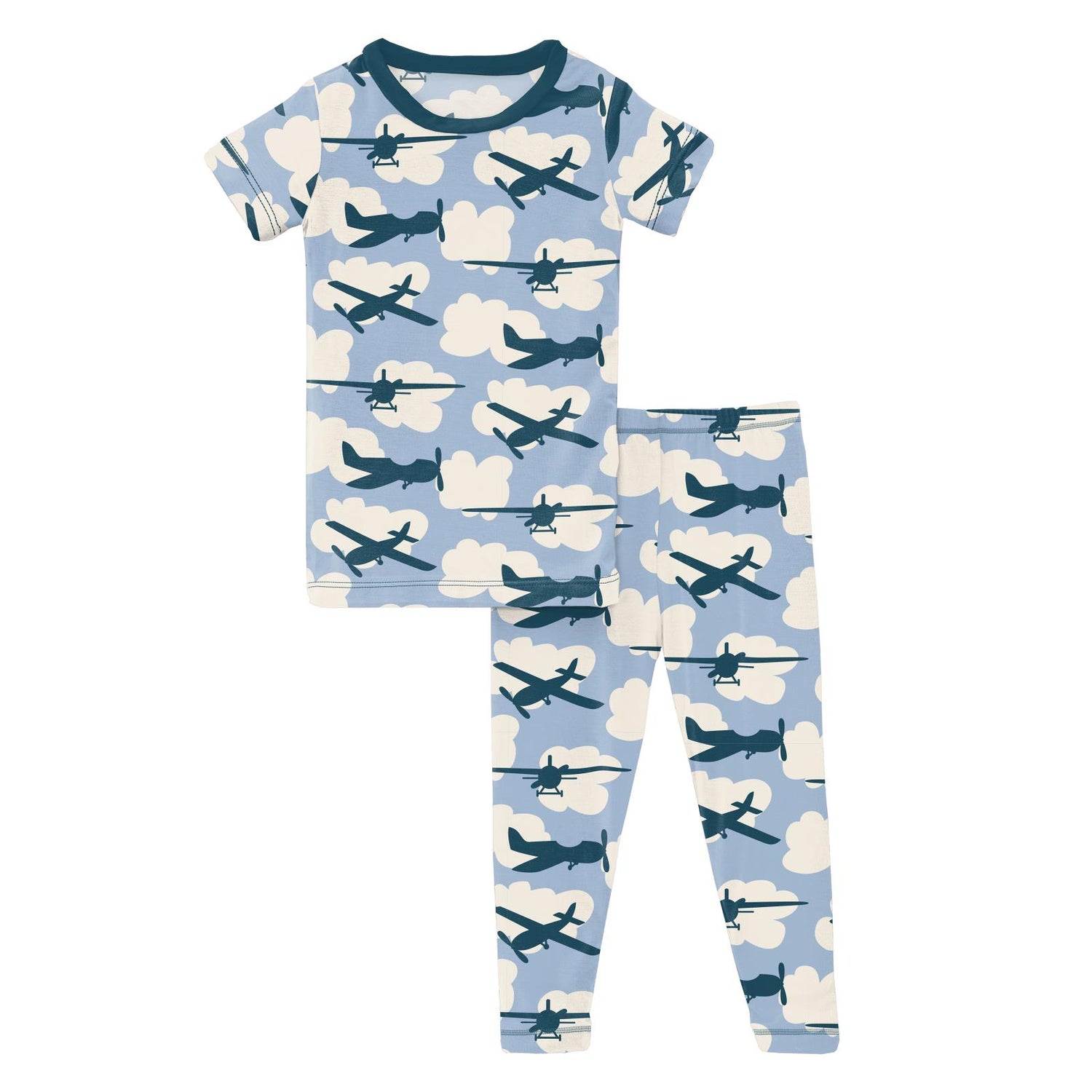 Print Short Sleeve Pajama Set in Pond Planes