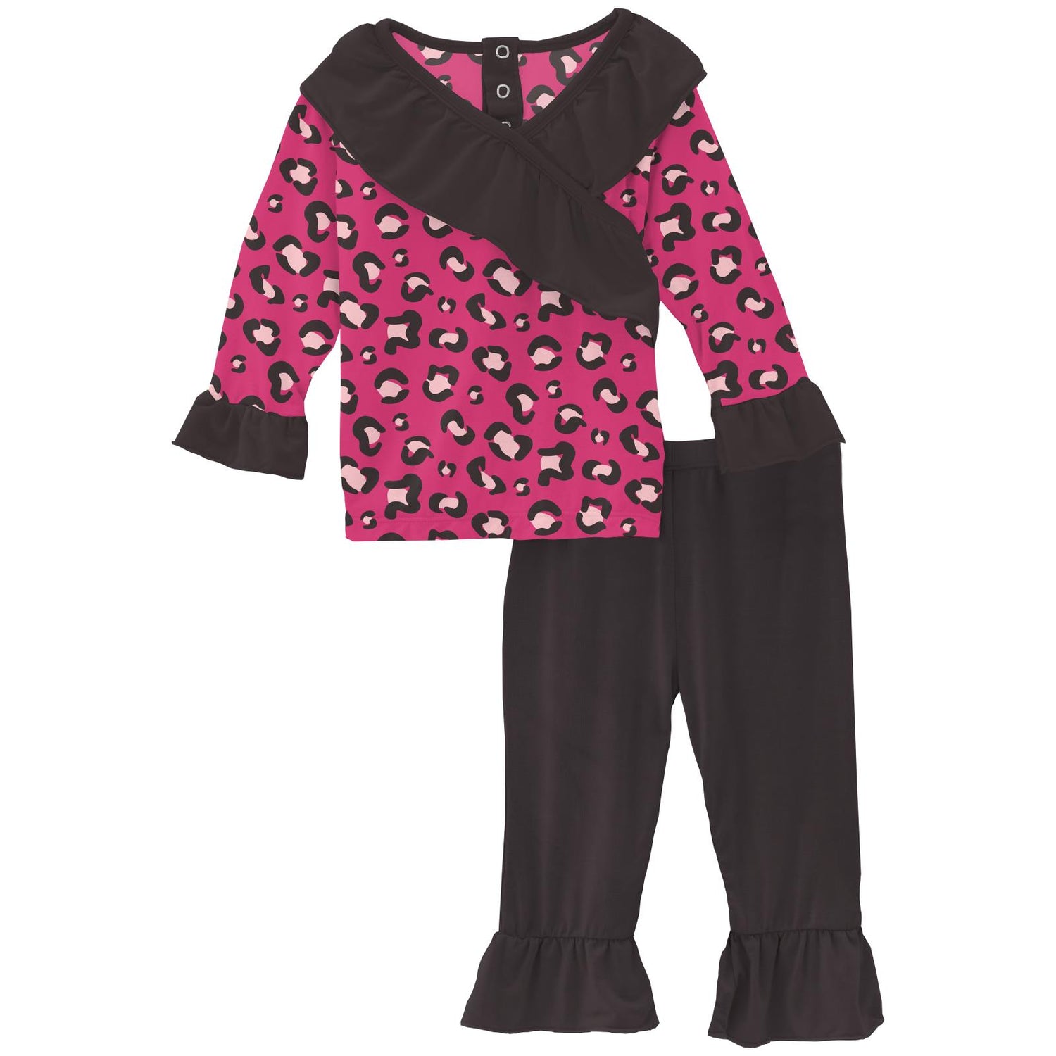 Print Long Sleeve Kimono Ruffle Outfit Set in Calypso Cheetah Print