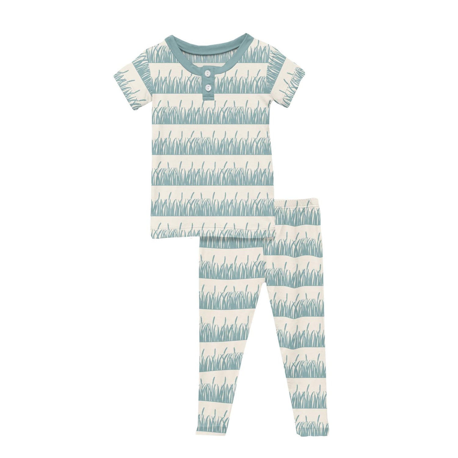 Print Short Sleeve Henley Pajama Set in Natural Grass