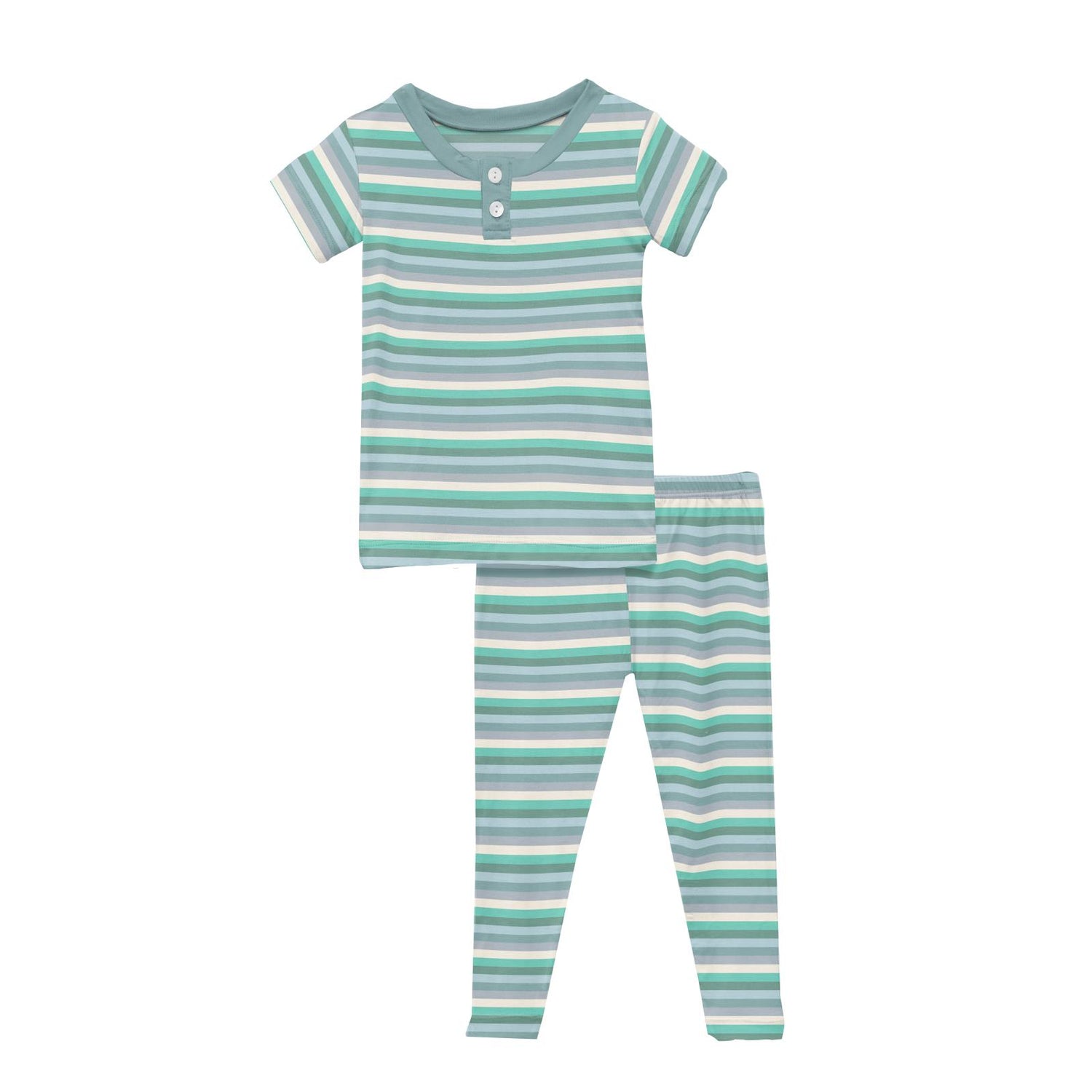 Print Short Sleeve Henley Pajama Set in April Showers Stripe