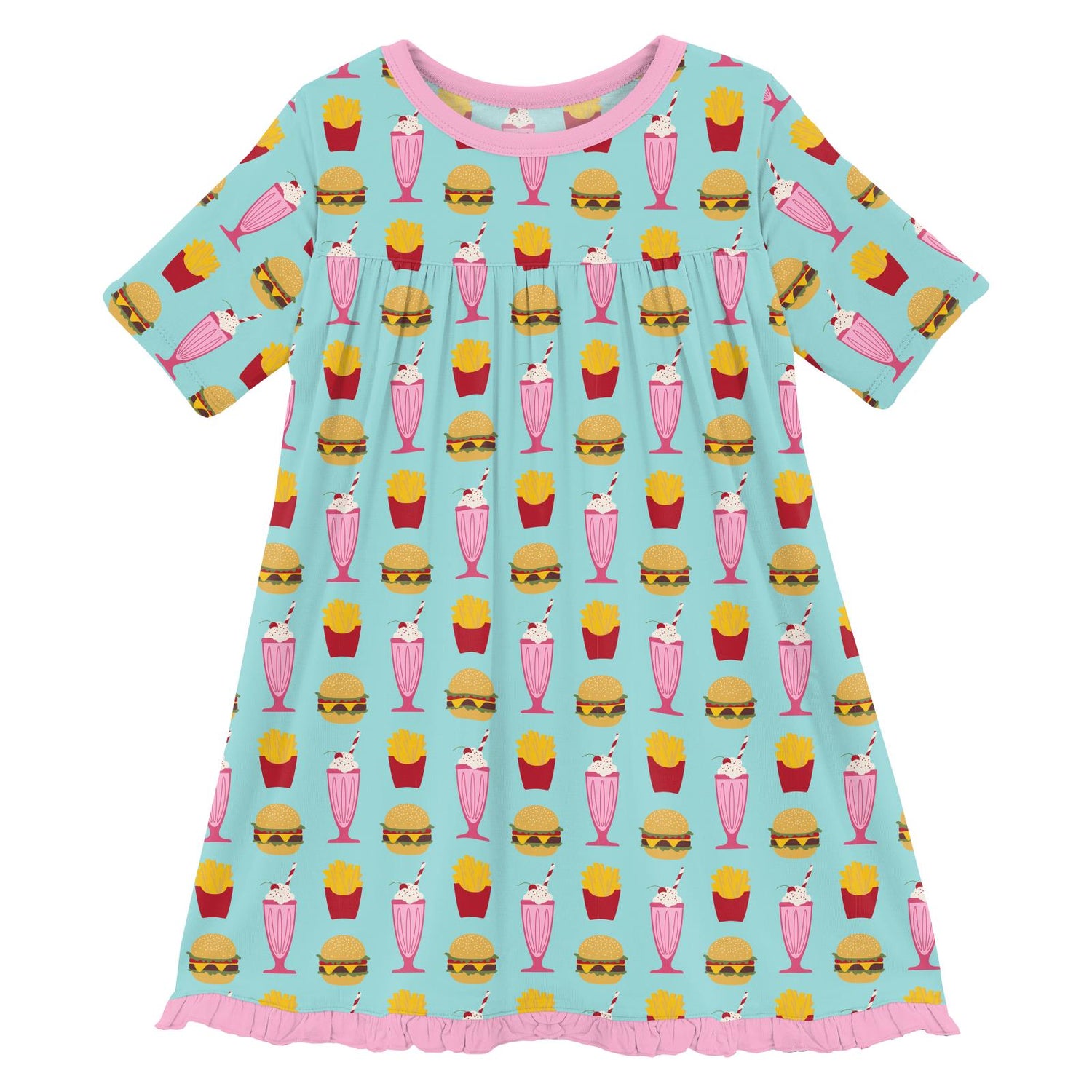 Print Classic Short Sleeve Swing Dress in Summer Sky Cheeseburger